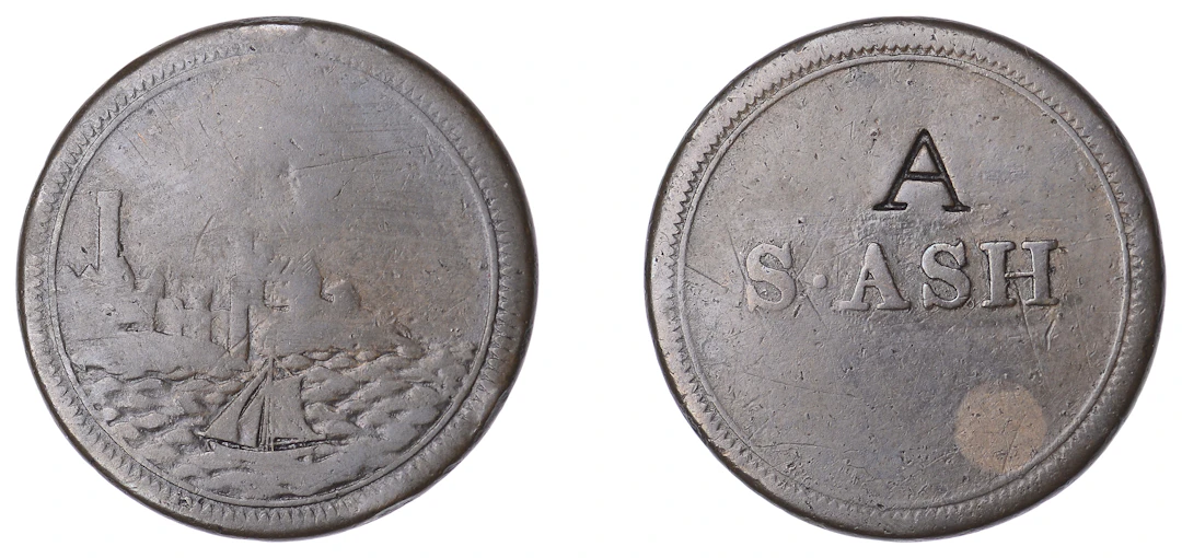 Isle of Man, Douglas (?), S. Ash, a copper ticket (perhaps for a Farthing)