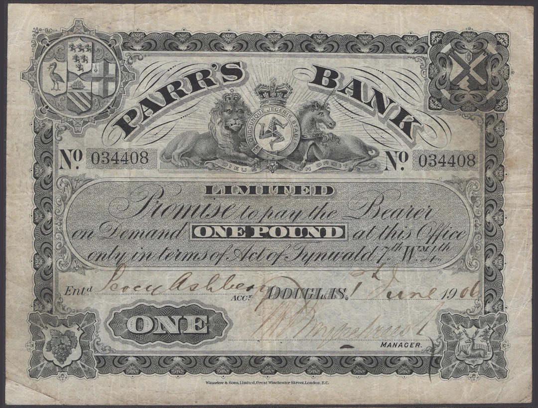 Parr’s Bank Limited, £1, 1 June 1906, serial number 034408, manuscript