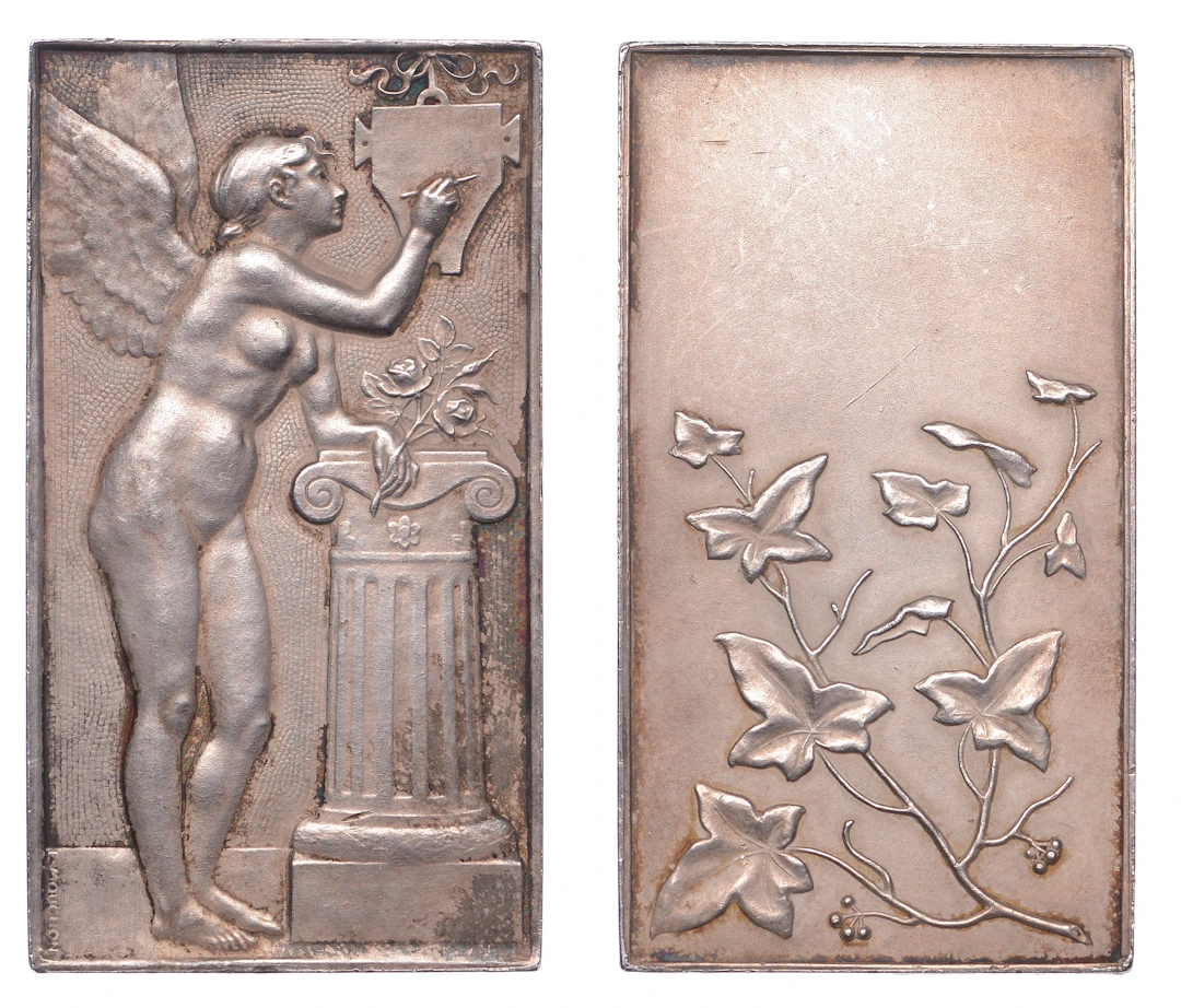 FRANCE, Souvenir, 1901, an Art Nouveau silver award plaque by L.-E.