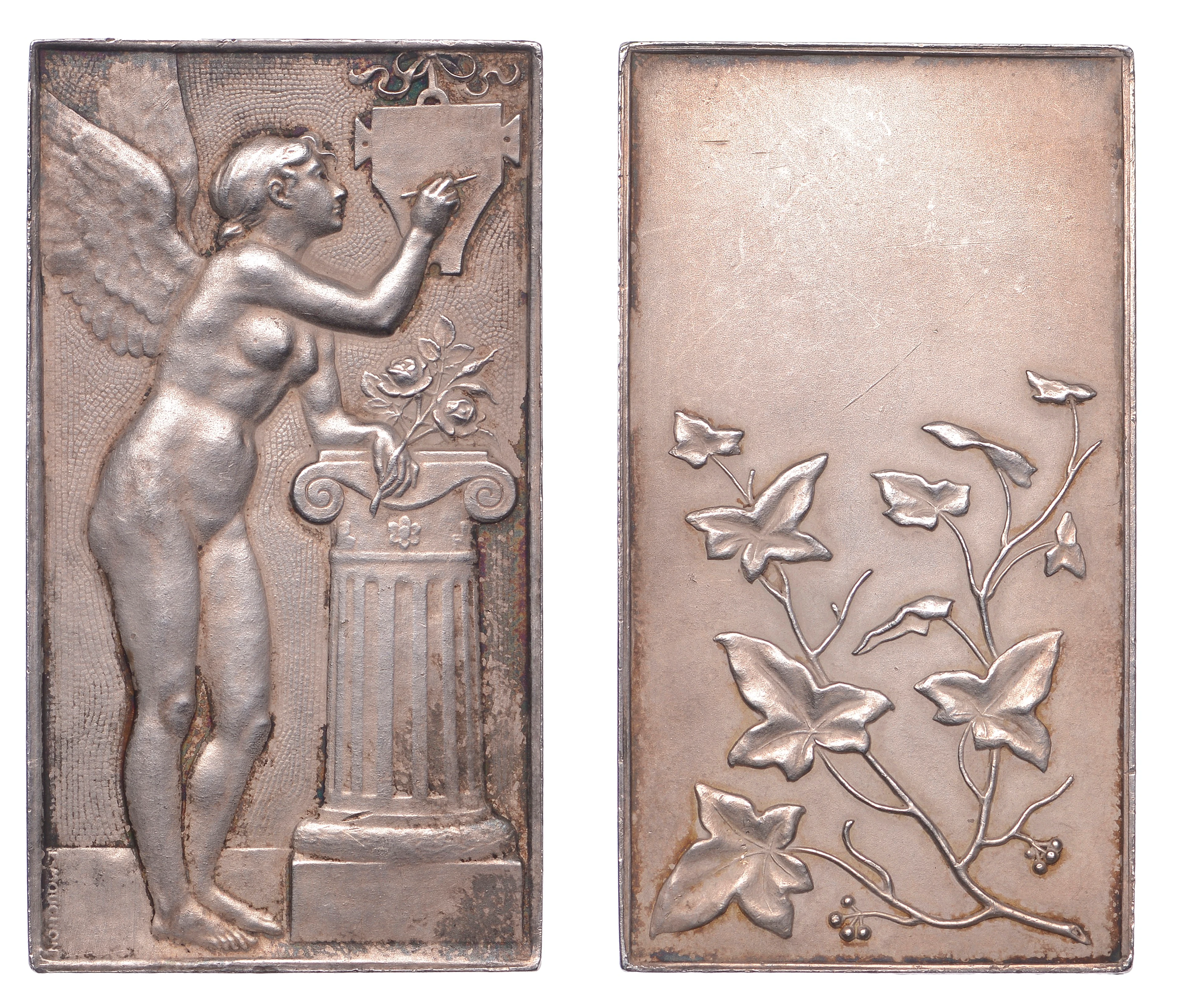 FRANCE, Souvenir, 1901, an Art Nouveau silver award plaque by L.-E.