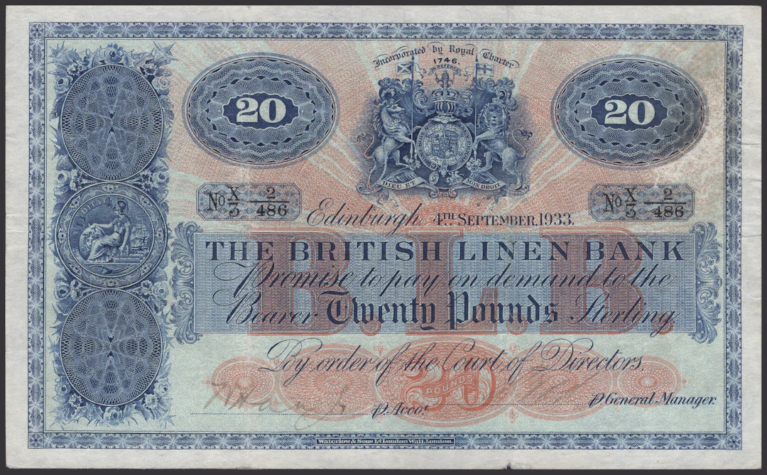 British Linen Bank, £1, 10 August 1933, prefix C, Waugh signature