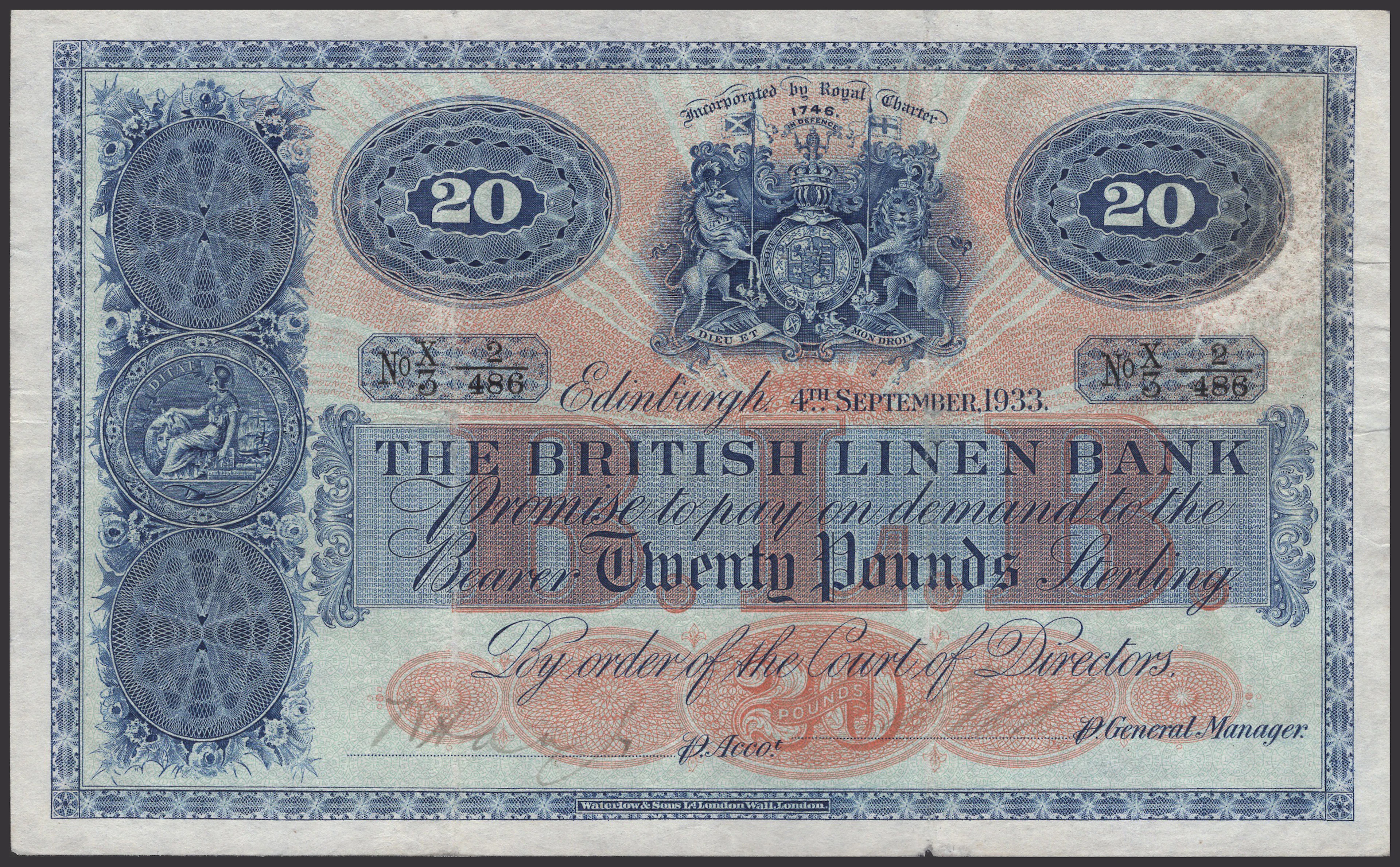 British Linen Bank, £1, 10 August 1933, prefix C, Waugh signature
