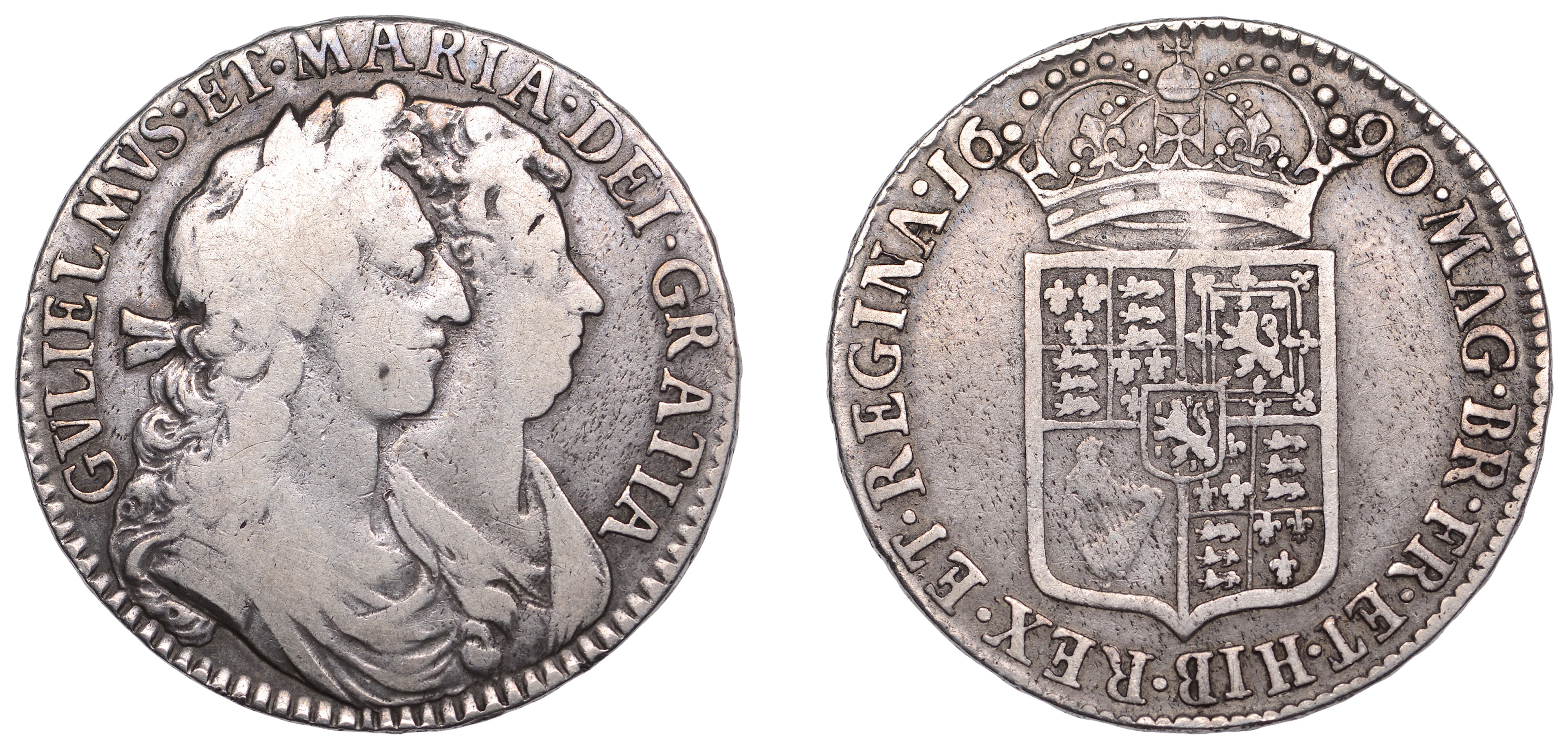 William and Mary (1688-1694), Halfcrown, 1690, second shield, without