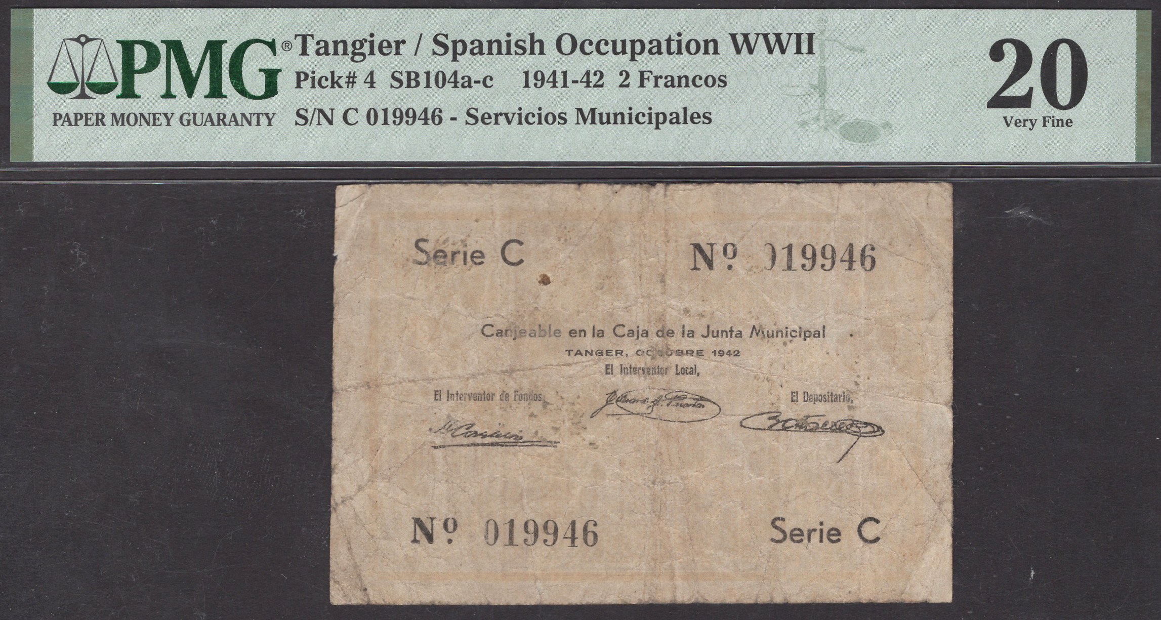 Tangier Servicios Municipales, Spanish Occupation, WWII, 2 Francos