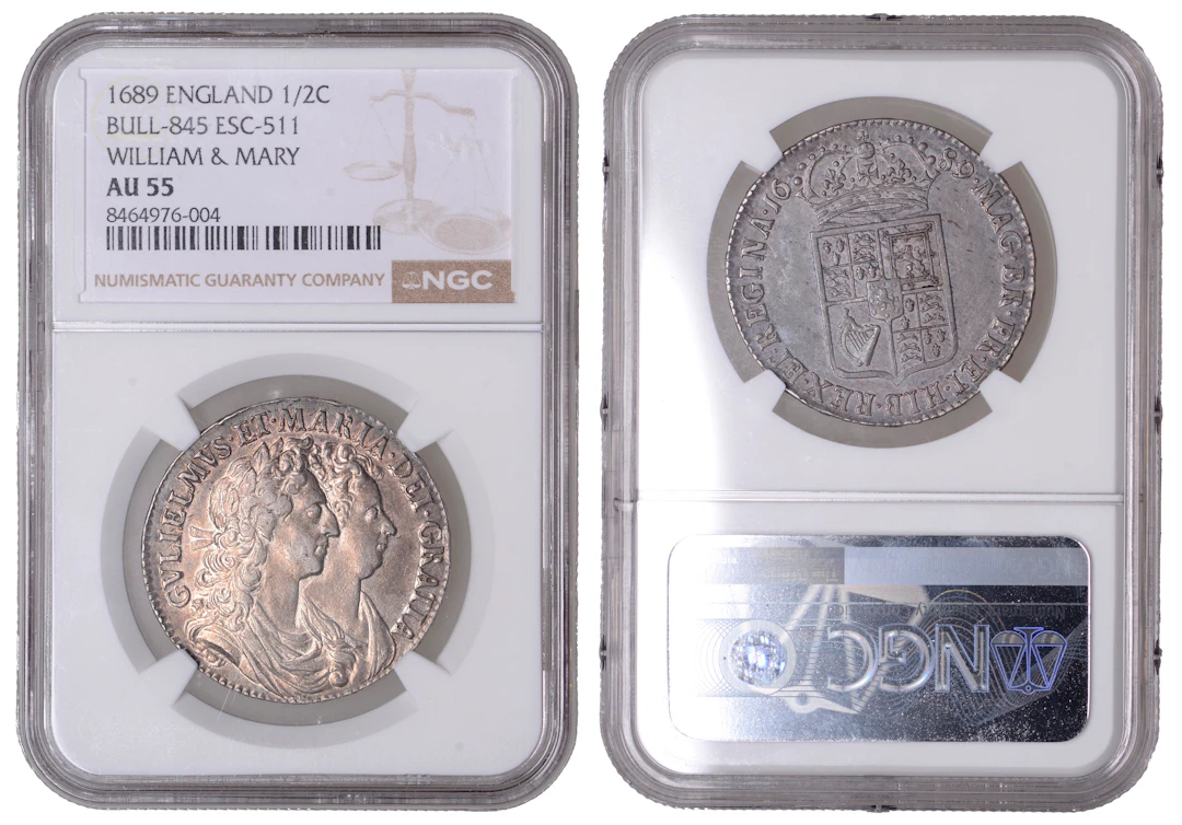 William and Mary (1688-1694), Halfcrown, 1689, second shield, no frosting