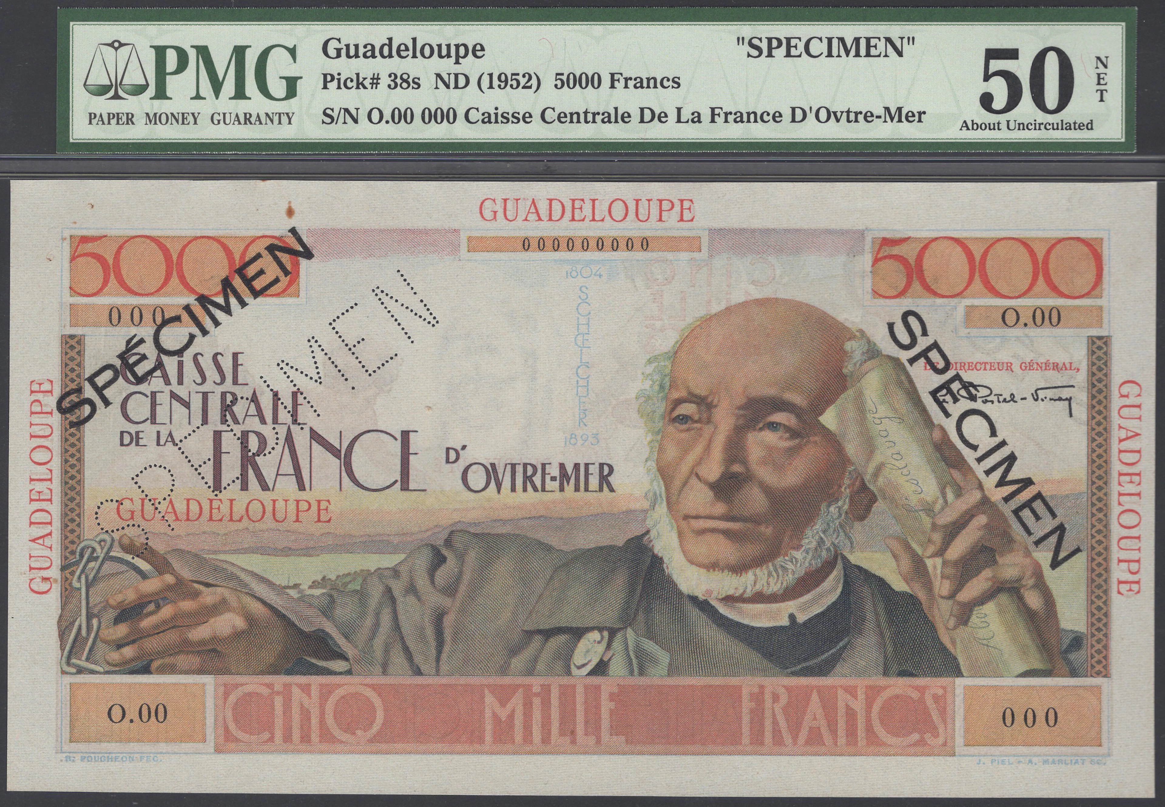 Caisse Centrale de la France d’Outre Mer, Guadeloupe, specimen 5000
