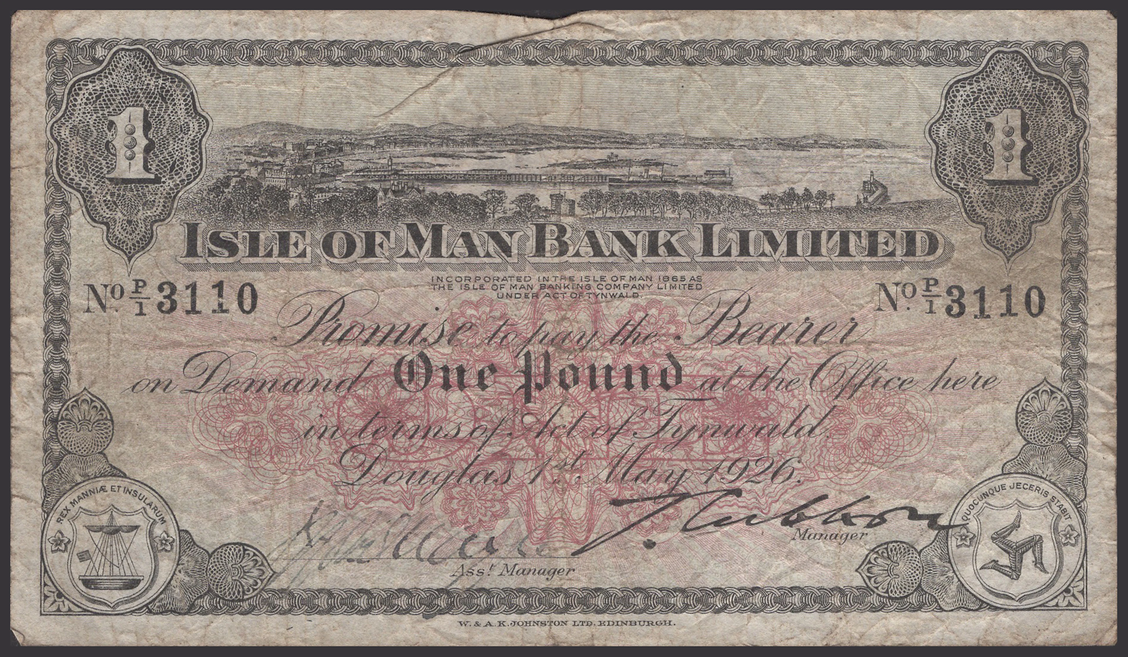 Isle of Man Bank Limited, £1, 1 May 1926, serial number P/1 3110
