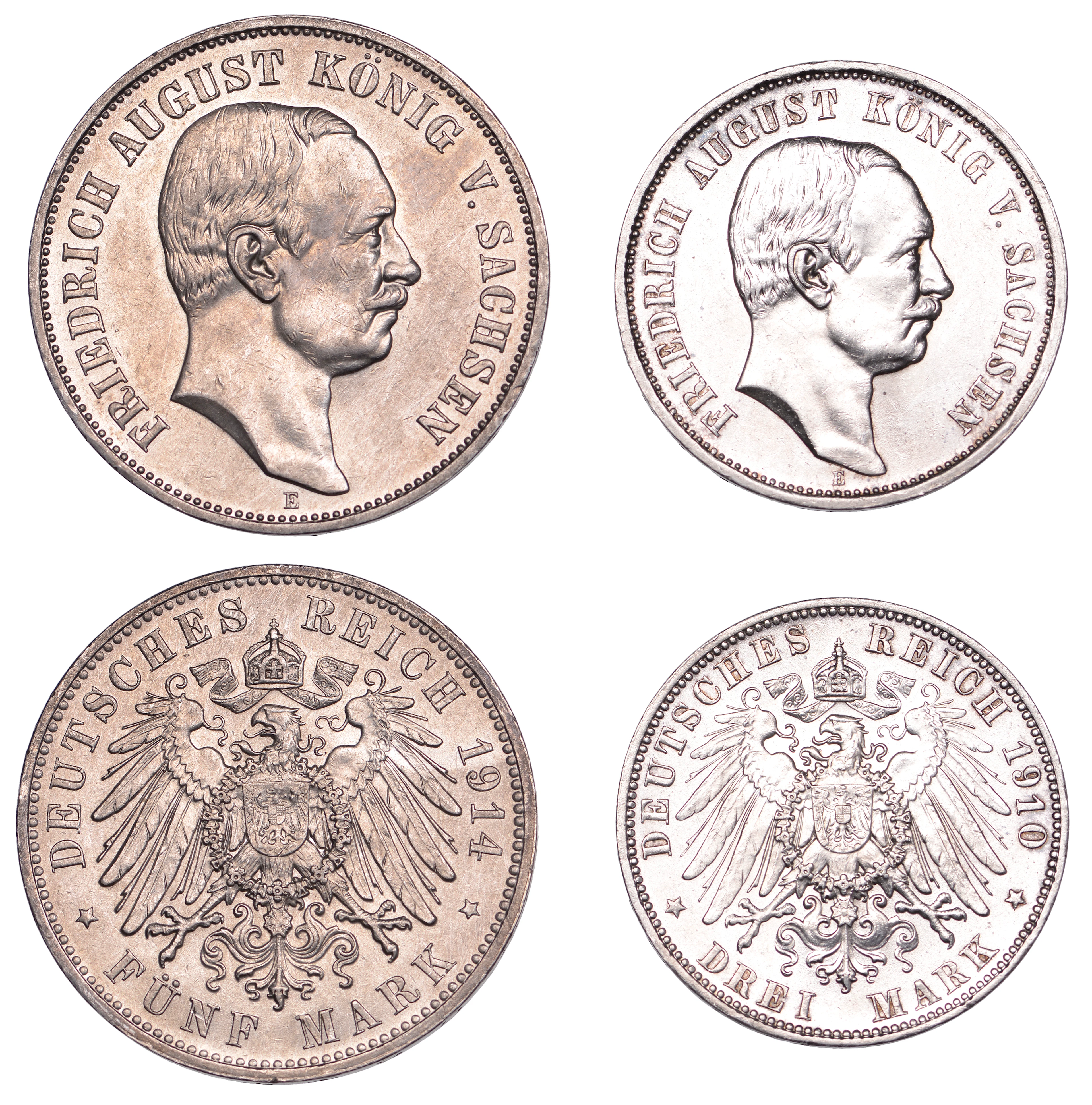 Germany, Saxony, Friedrich August III, 5 Mark, 1914e, 3 Mark, 1910e
