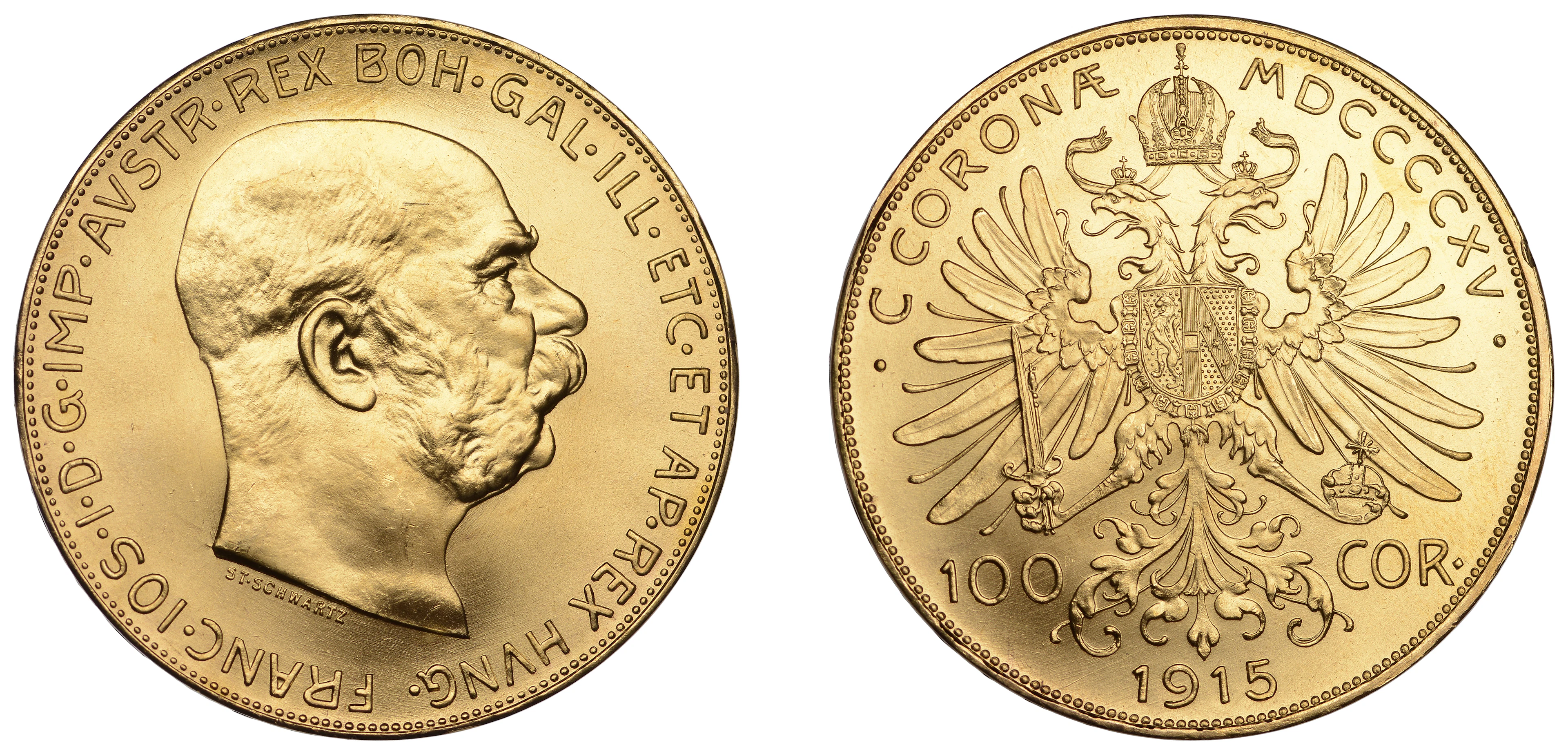 Austria, Franz Joseph I, Restrike 100 Corona, 1915, Vienna (Fr, 507;