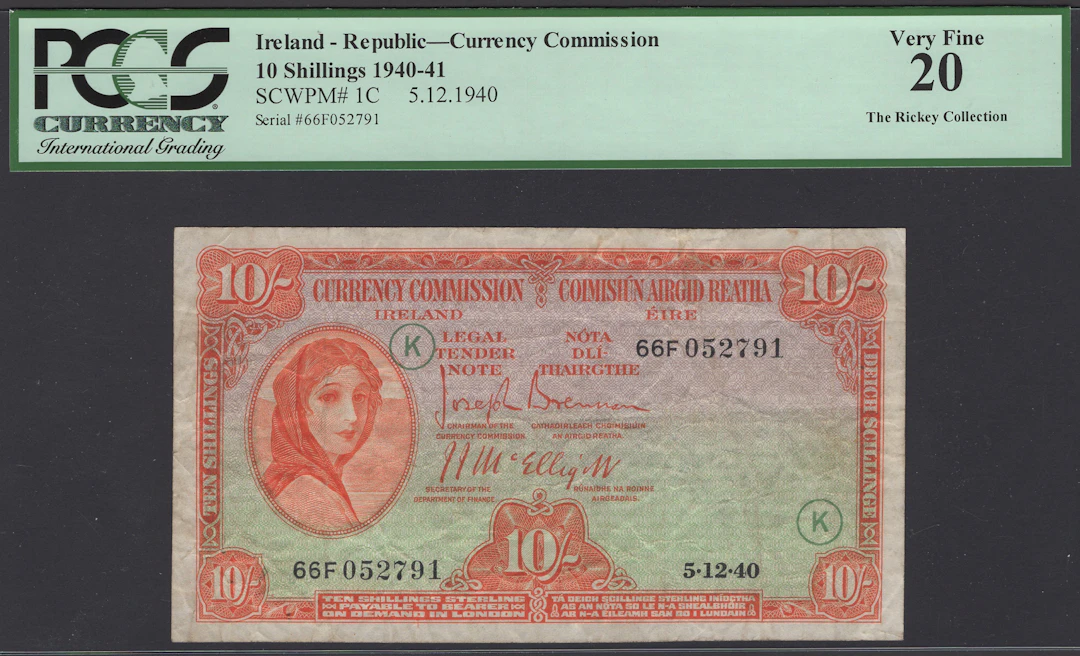 Currency Commission, Ireland, 10 Shillings, 5 December 1940, serial