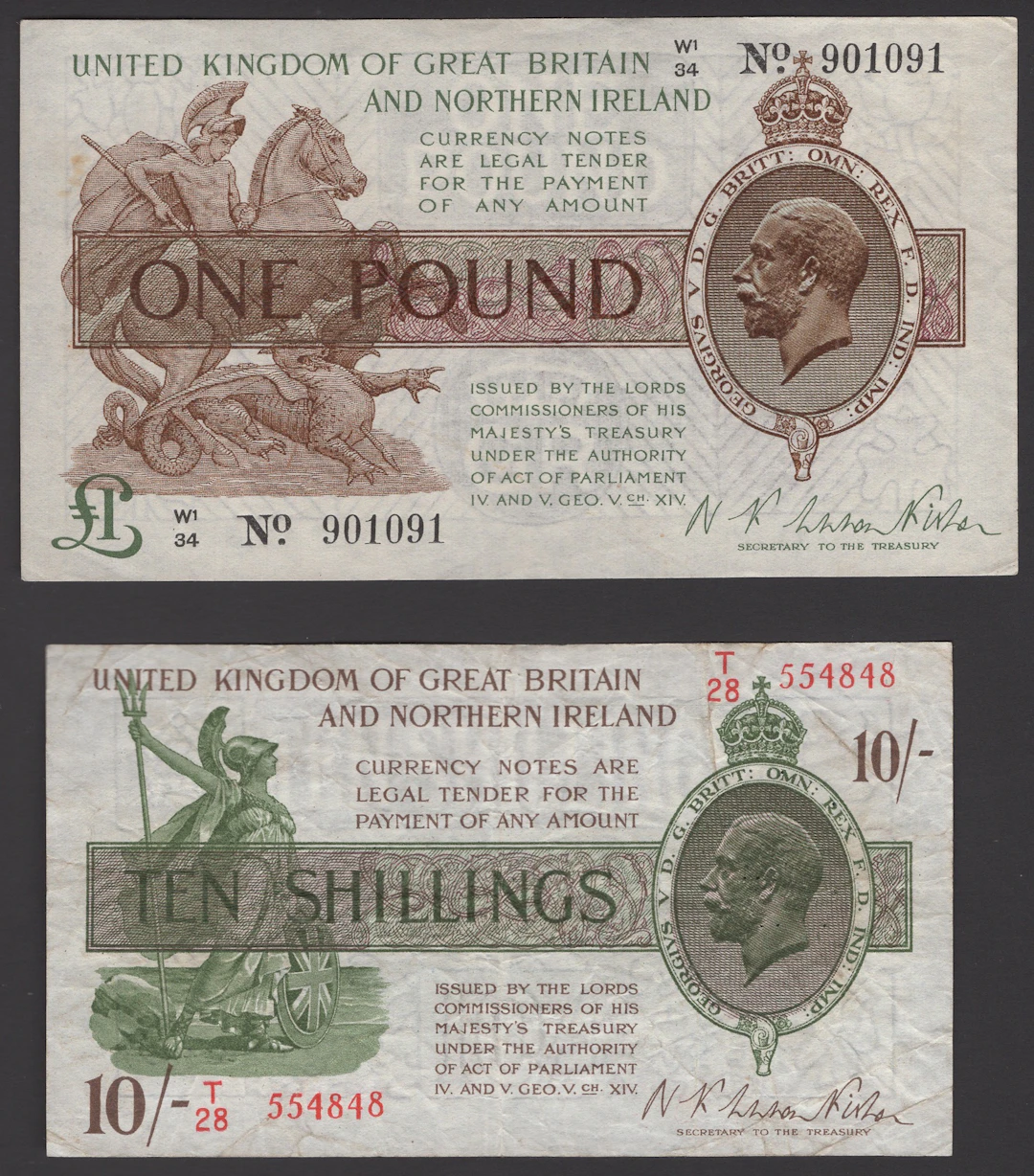 Treasury Series, Warren Fisher, 10 Shillings, 25 July 1927, serial