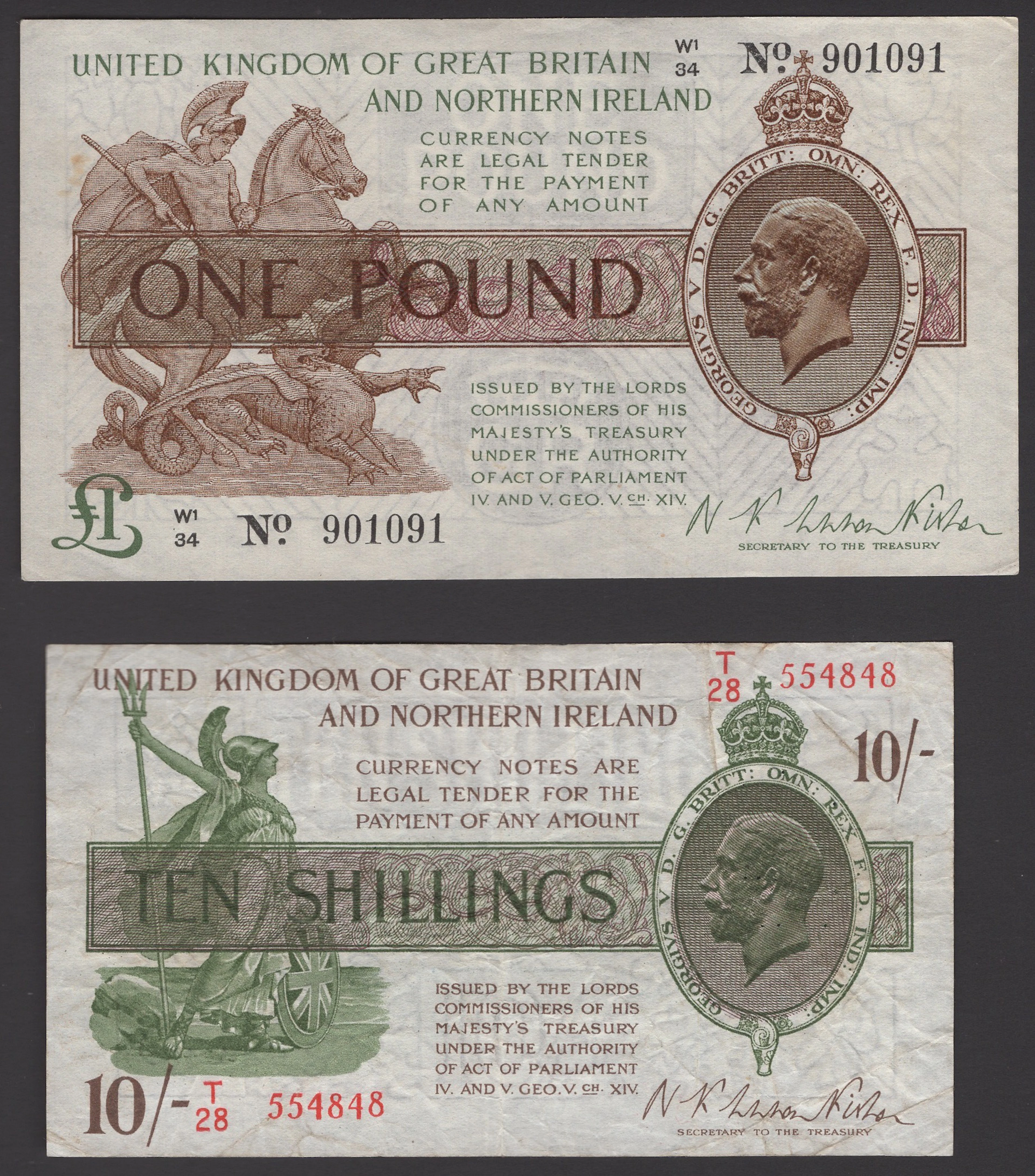 Treasury Series, Warren Fisher, 10 Shillings, 25 July 1927, serial
