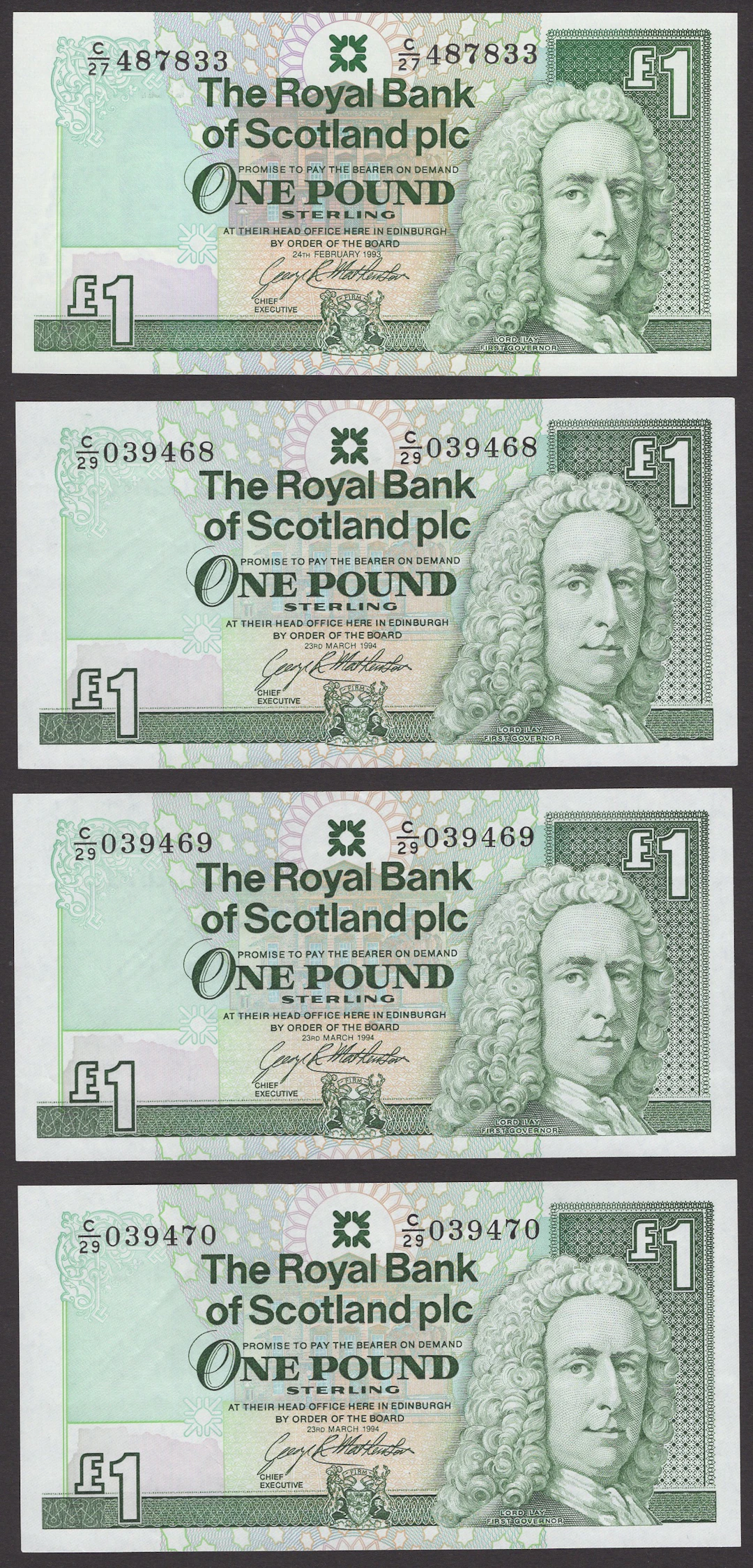 Royal Bank of Scotland PLC, £1 (8), 24 February 1993, prefix C/27
