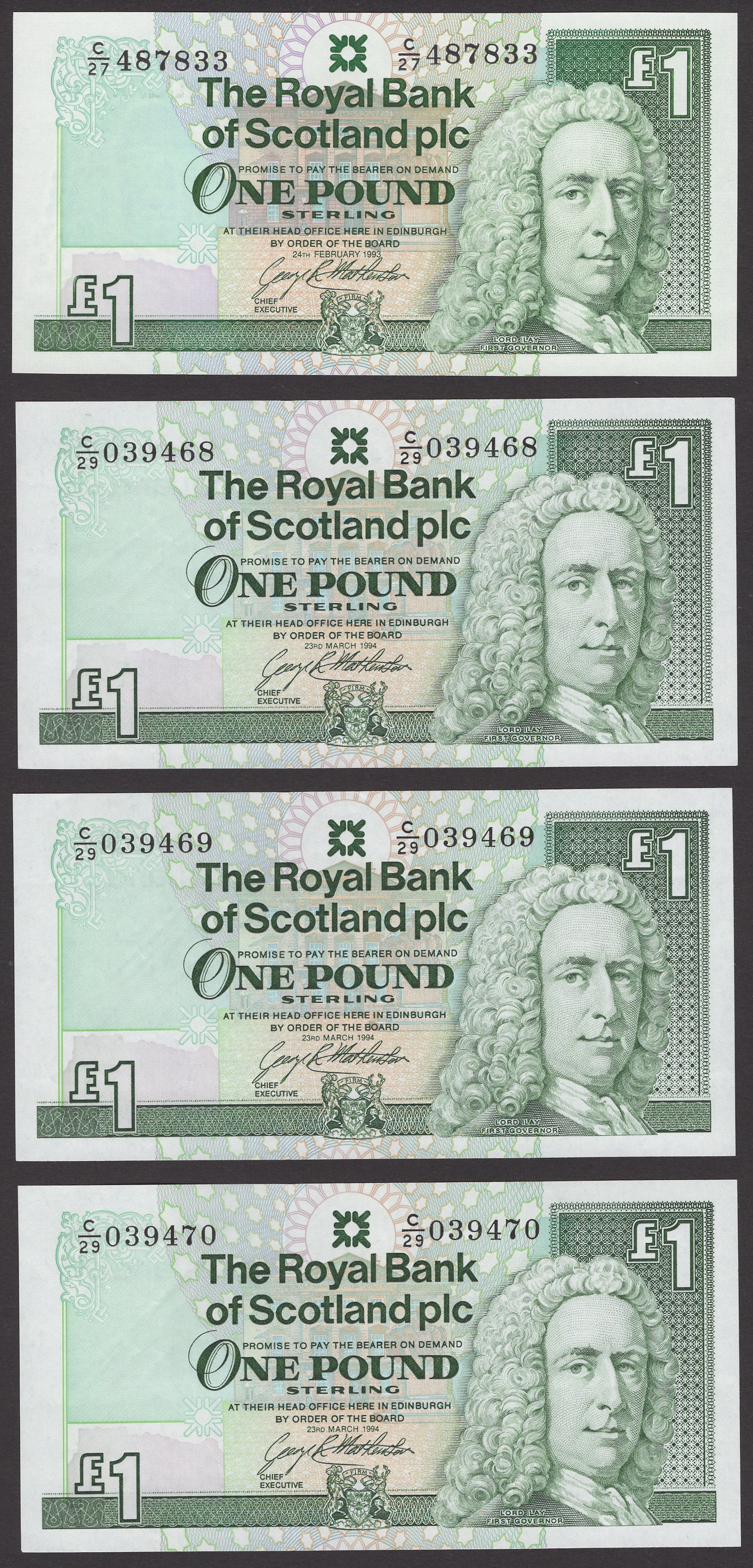 Royal Bank of Scotland PLC, £1 (8), 24 February 1993, prefix C/27