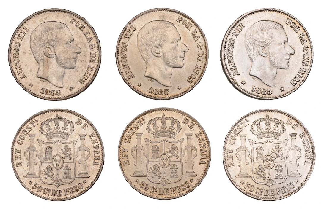 Philippines, Alfonso XII, 50 Centavos (3), all 1885, Manila (KM 150)