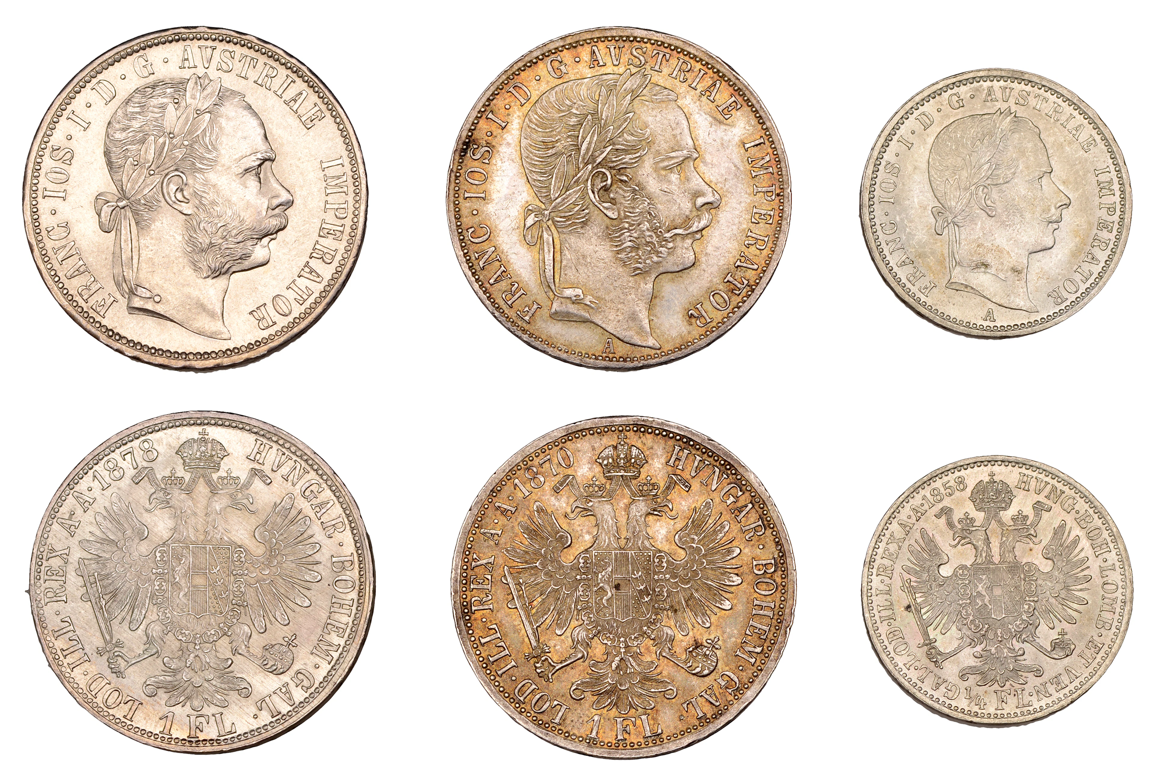 Austria, Franz Joseph I, Florins (2), 1870a, 1878a, Quarter-Florin