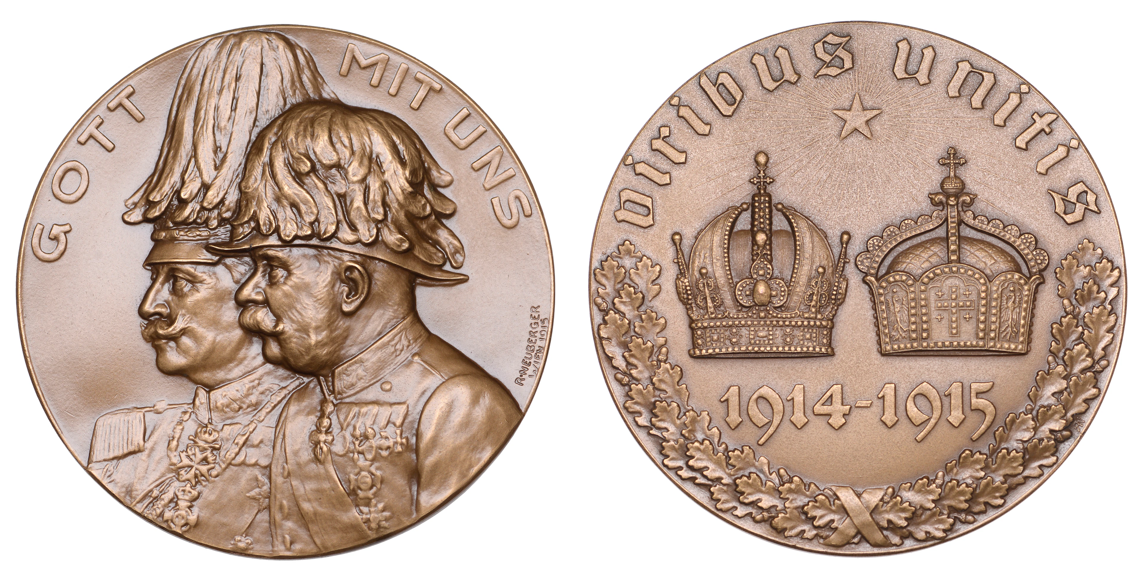 Austria, Alliance of Germany and Austria, 1915, a bronze medal by