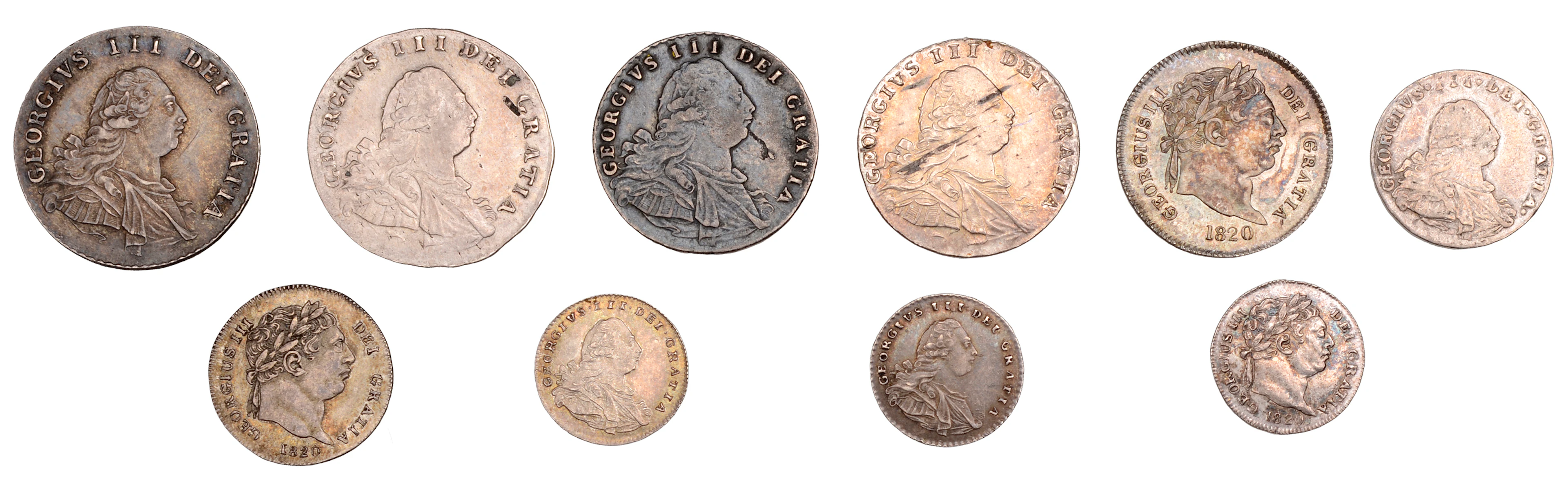 George III, Maundy Oddments (10), Fourpences (2), Threepences (2)