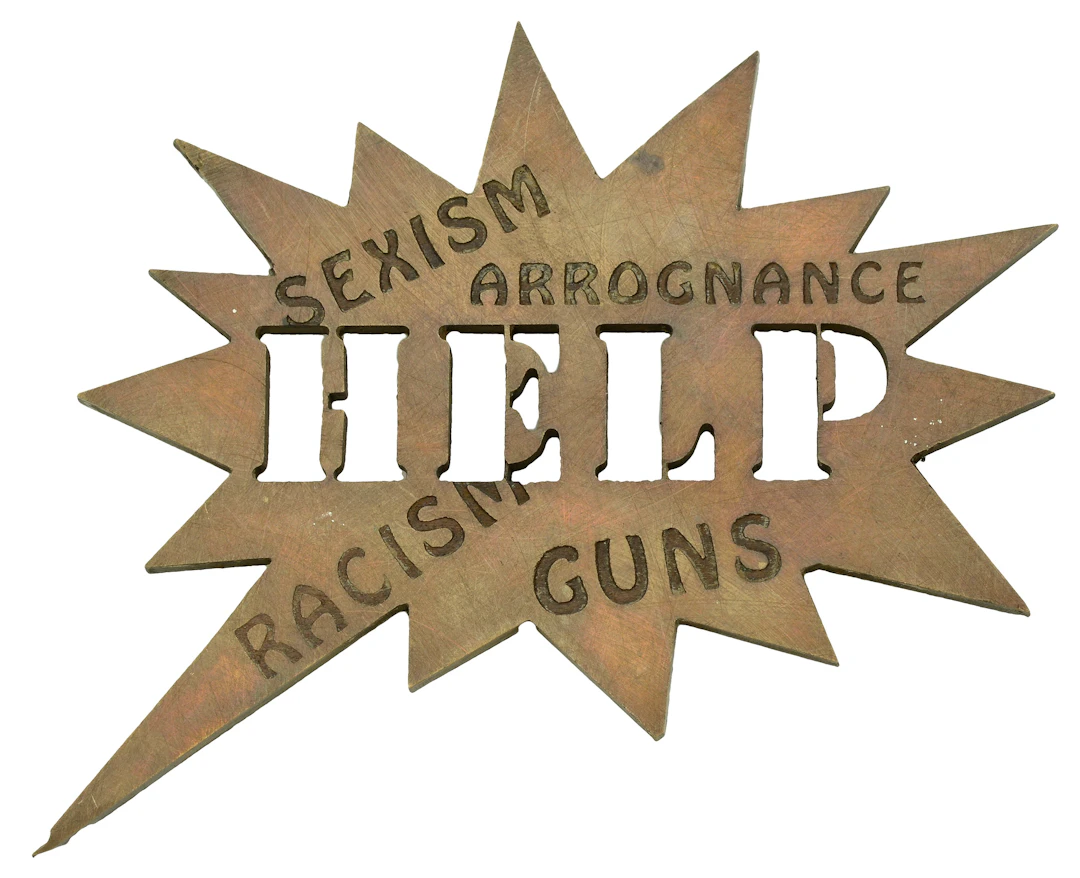 U.S.A., Help, c. 2002, an openwork multi-rayed cast bronze plaque