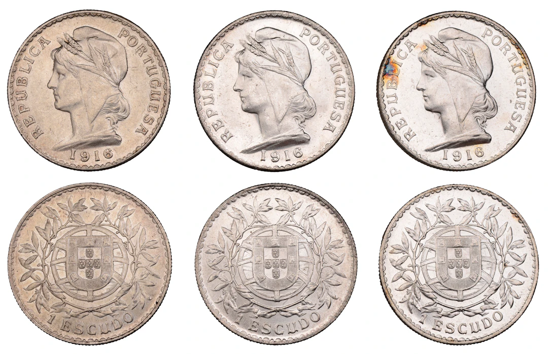 Portugal, Republic, Escudo (3), all 1916, Lisbon (KM 564) [3]. Extremely