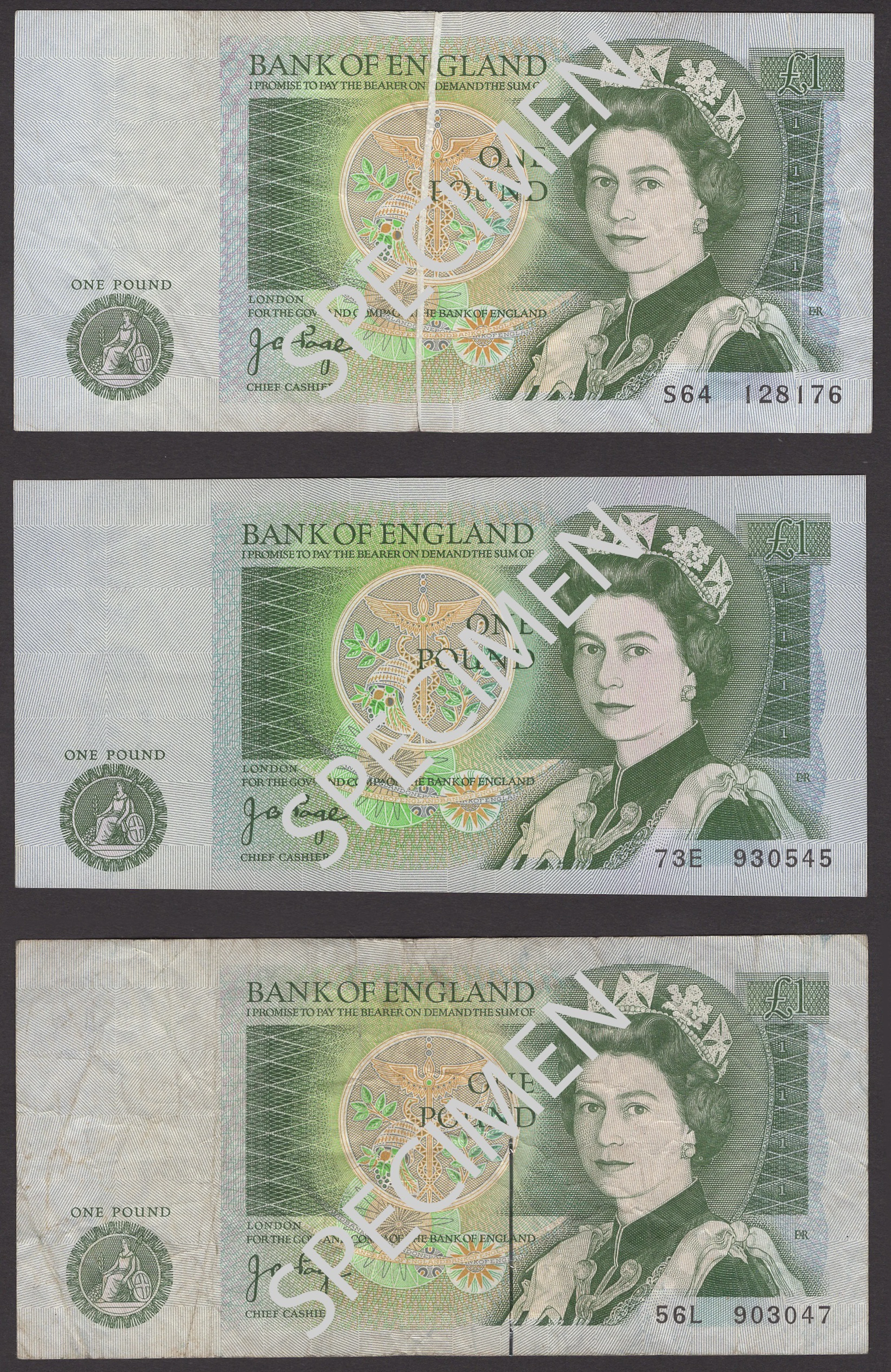 ERROR: Bank of England, John B. Page, several £1 notes (3) with errors