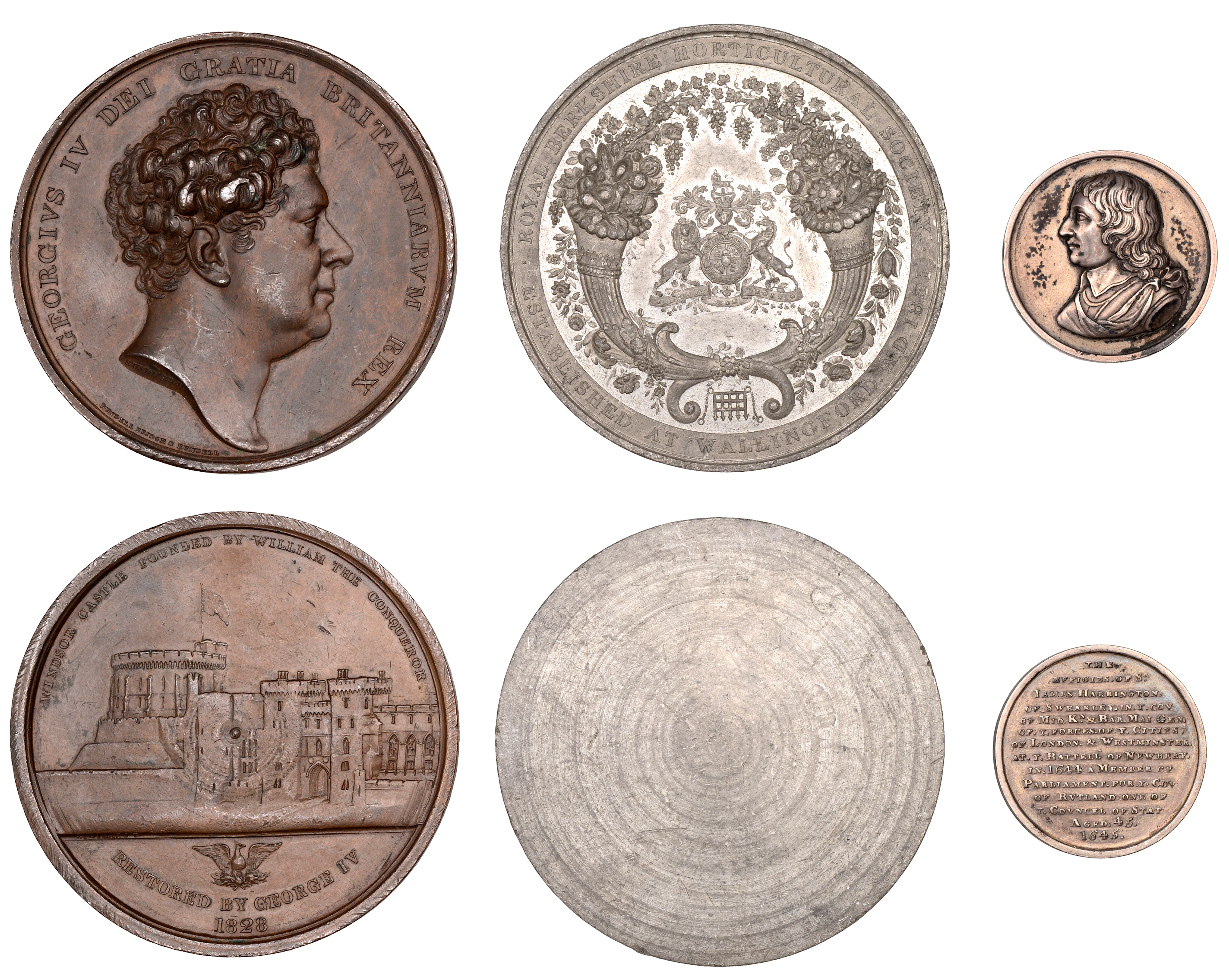 Restoration of Windsor Castle, 1828, a copper medal by A.J. Stothard