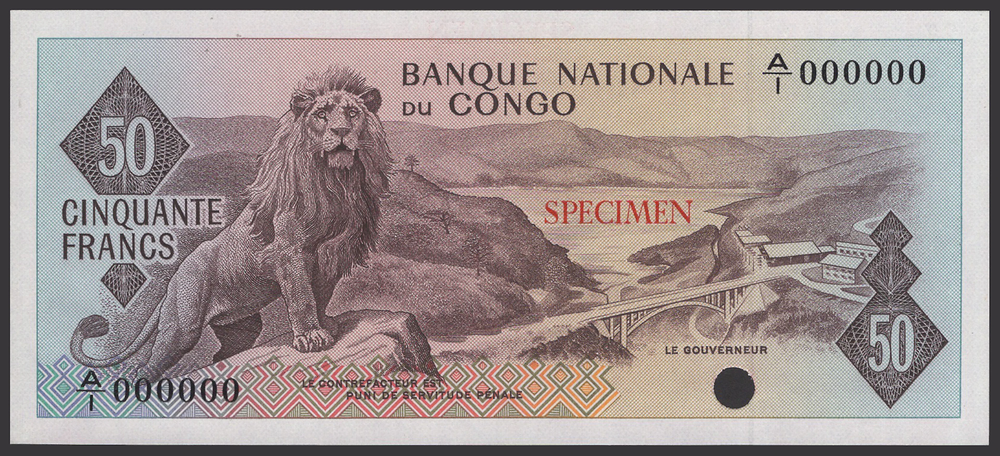 Banque Nationale du Congo, colour trial 50 Francs, ND (1961-2), serial