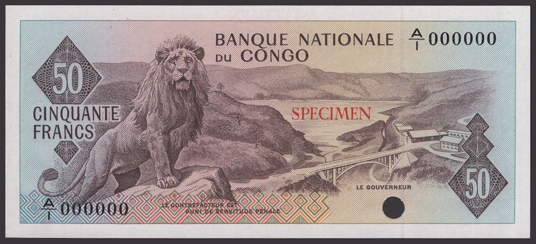 Banque Nationale du Congo, colour trial 50 Francs, ND (1961-2), serial