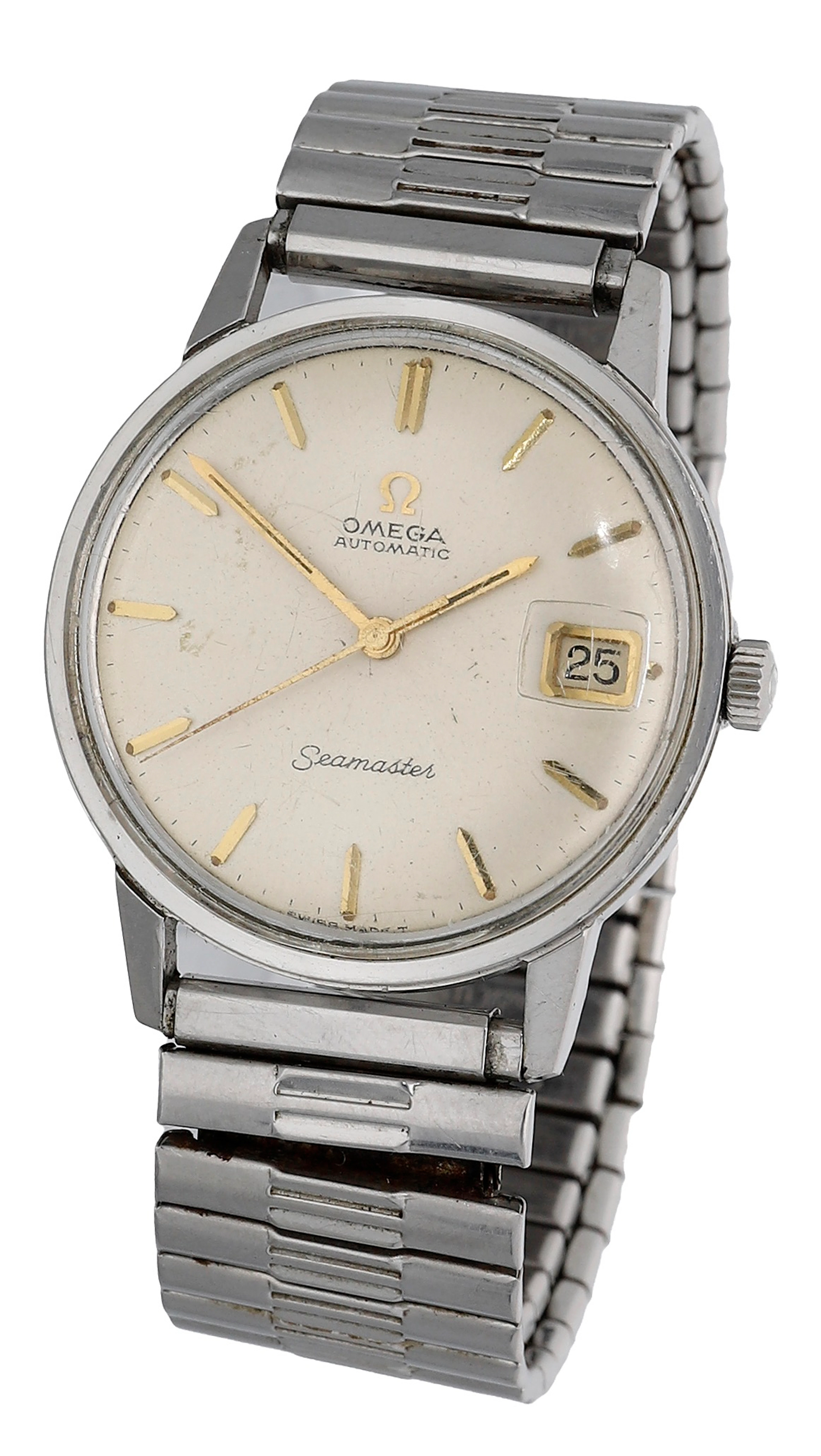 Omega. A stainless steel automatic wristwatch with date, Seamaster