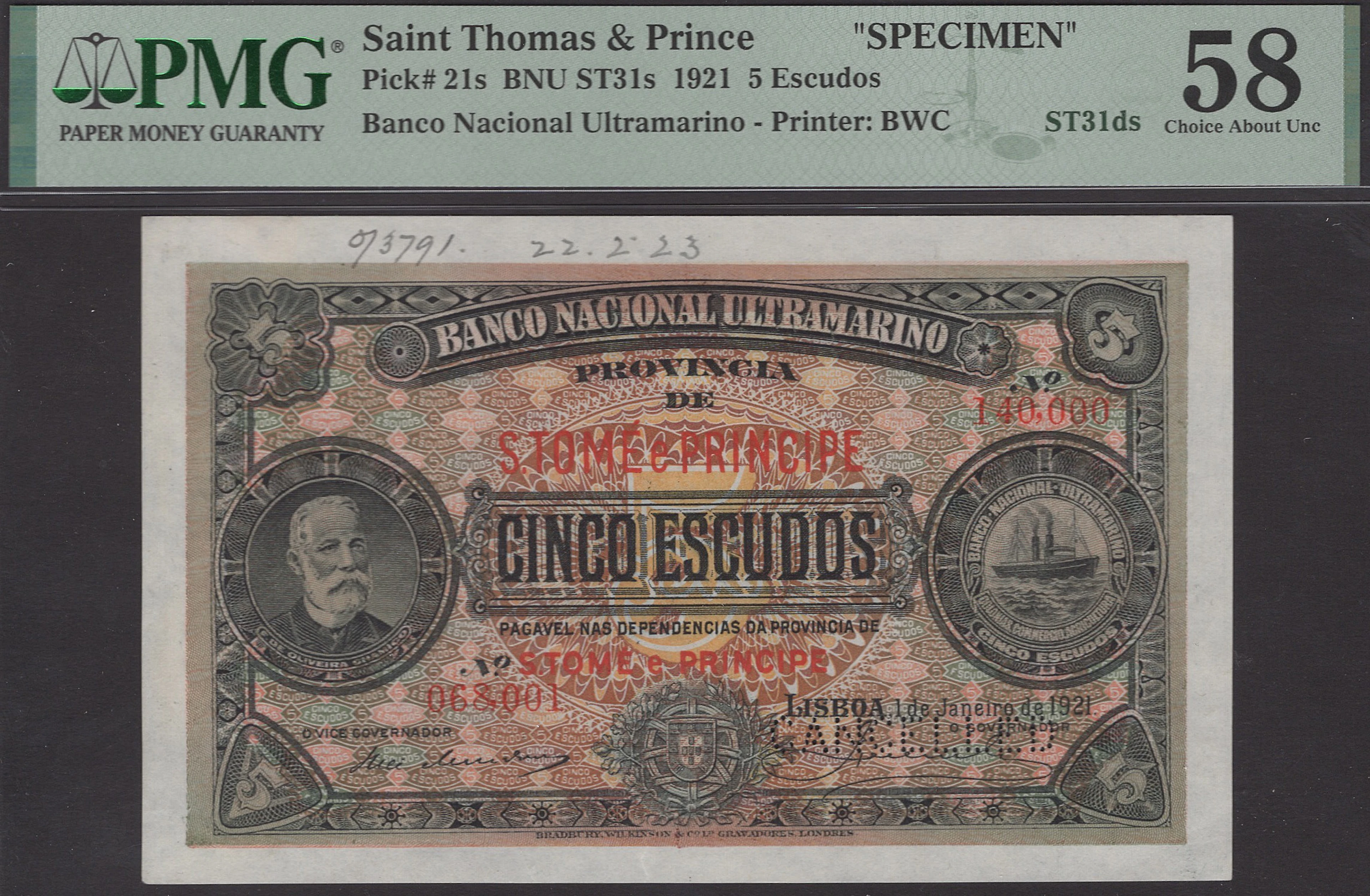 Banco Nacional Ultramarino, St Thomas & Prince, printers archival