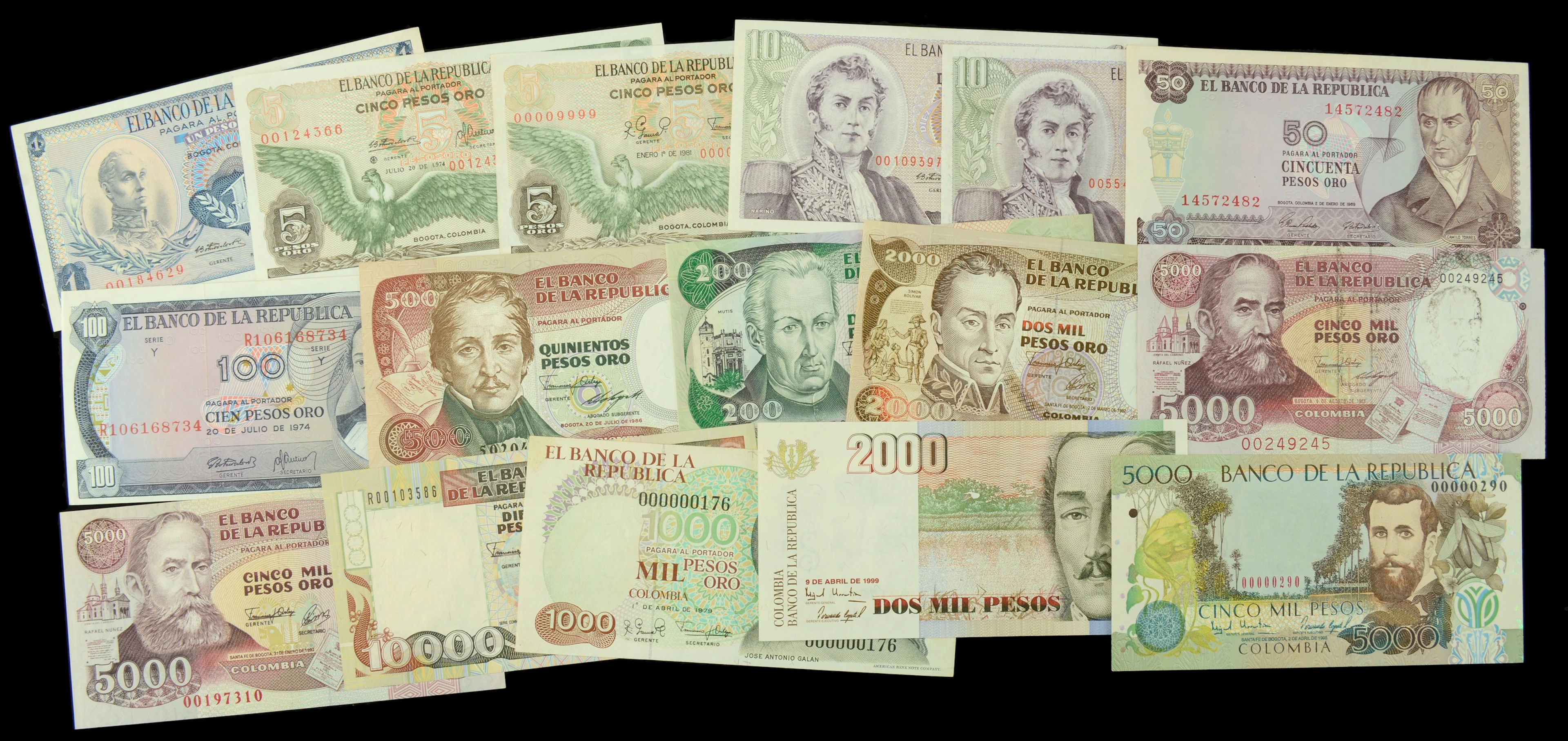 Banco de la Republica, Colombia, 1 Peso, 1972 5 Peso (2), 1974, 1981
