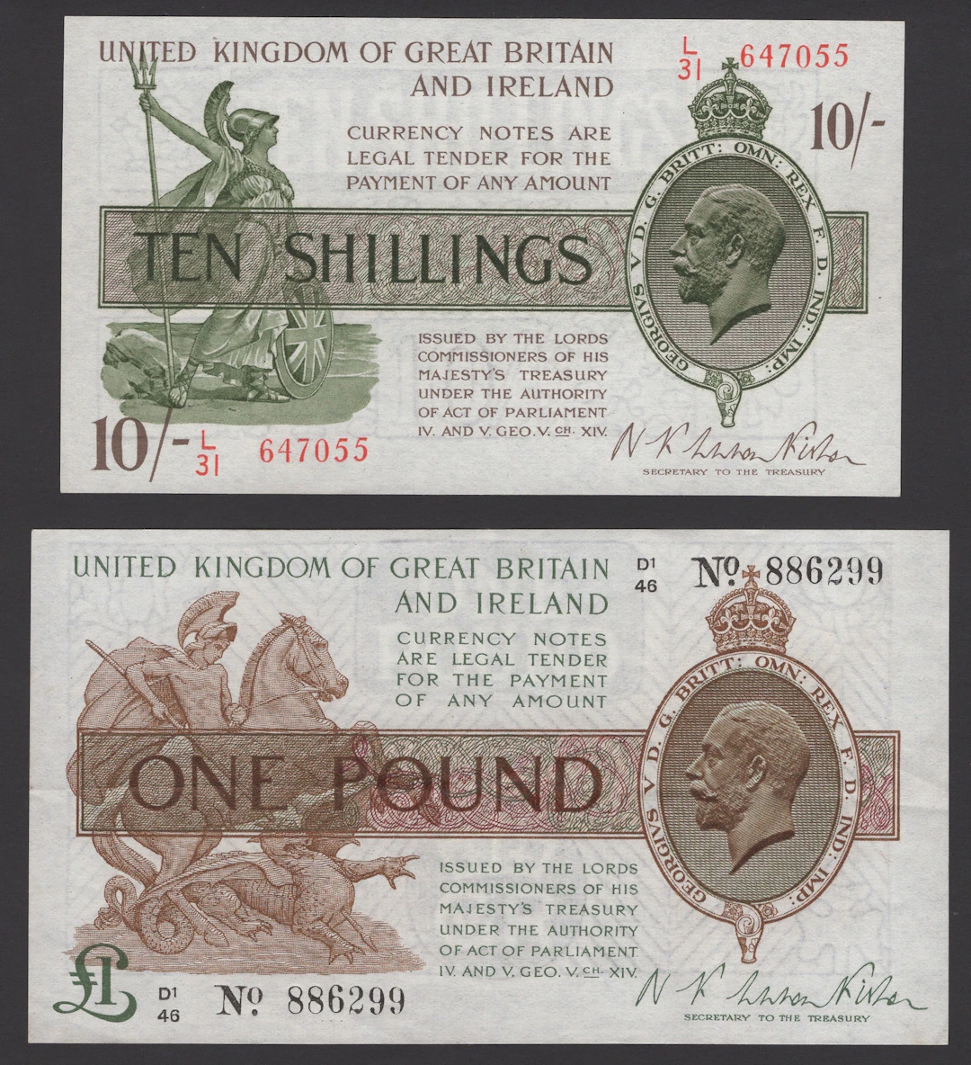 Treasury Series, Warren Fisher, 10 Shillings, 6 November 1922, serial