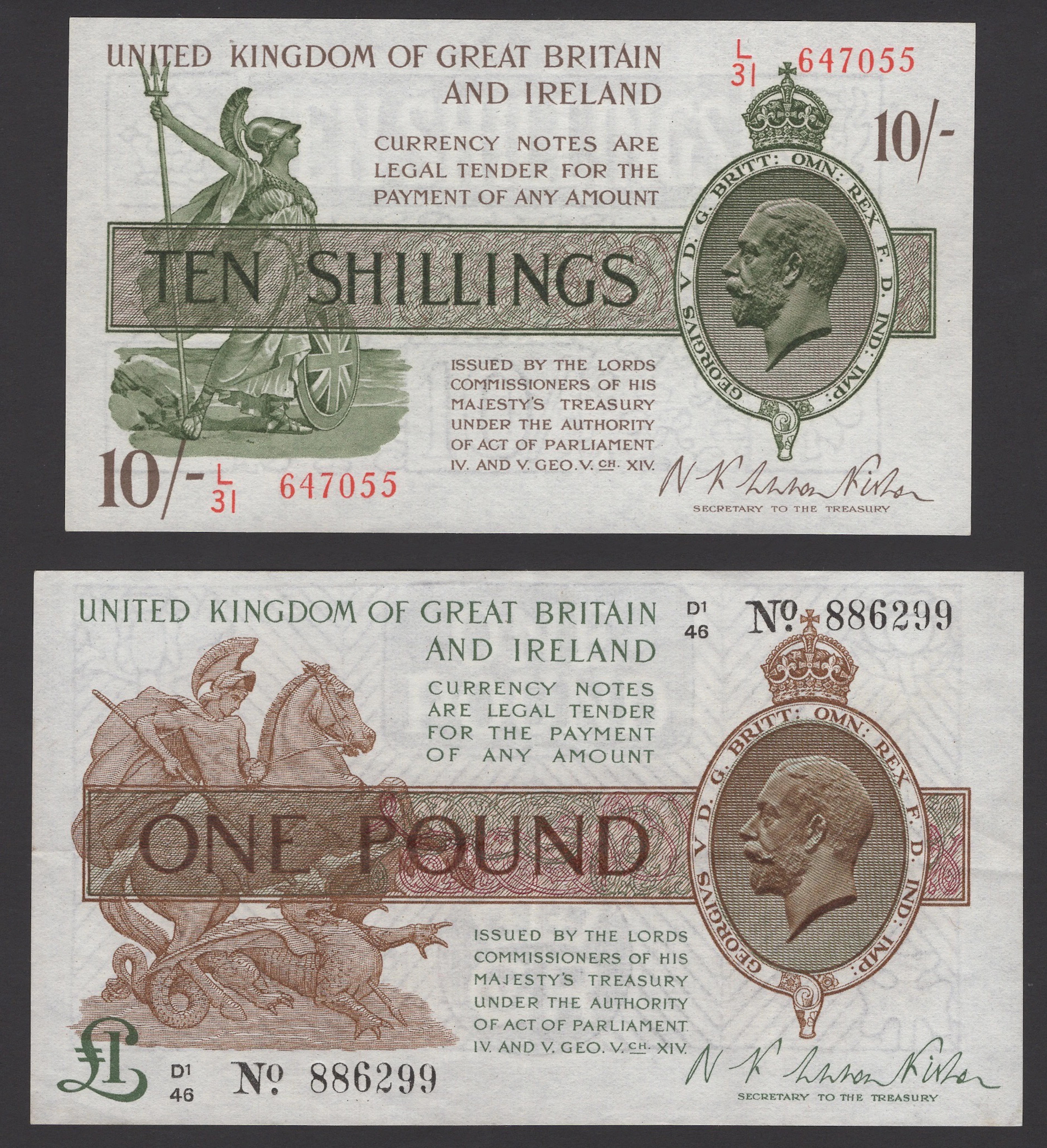 Treasury Series, Warren Fisher, 10 Shillings, 6 November 1922, serial