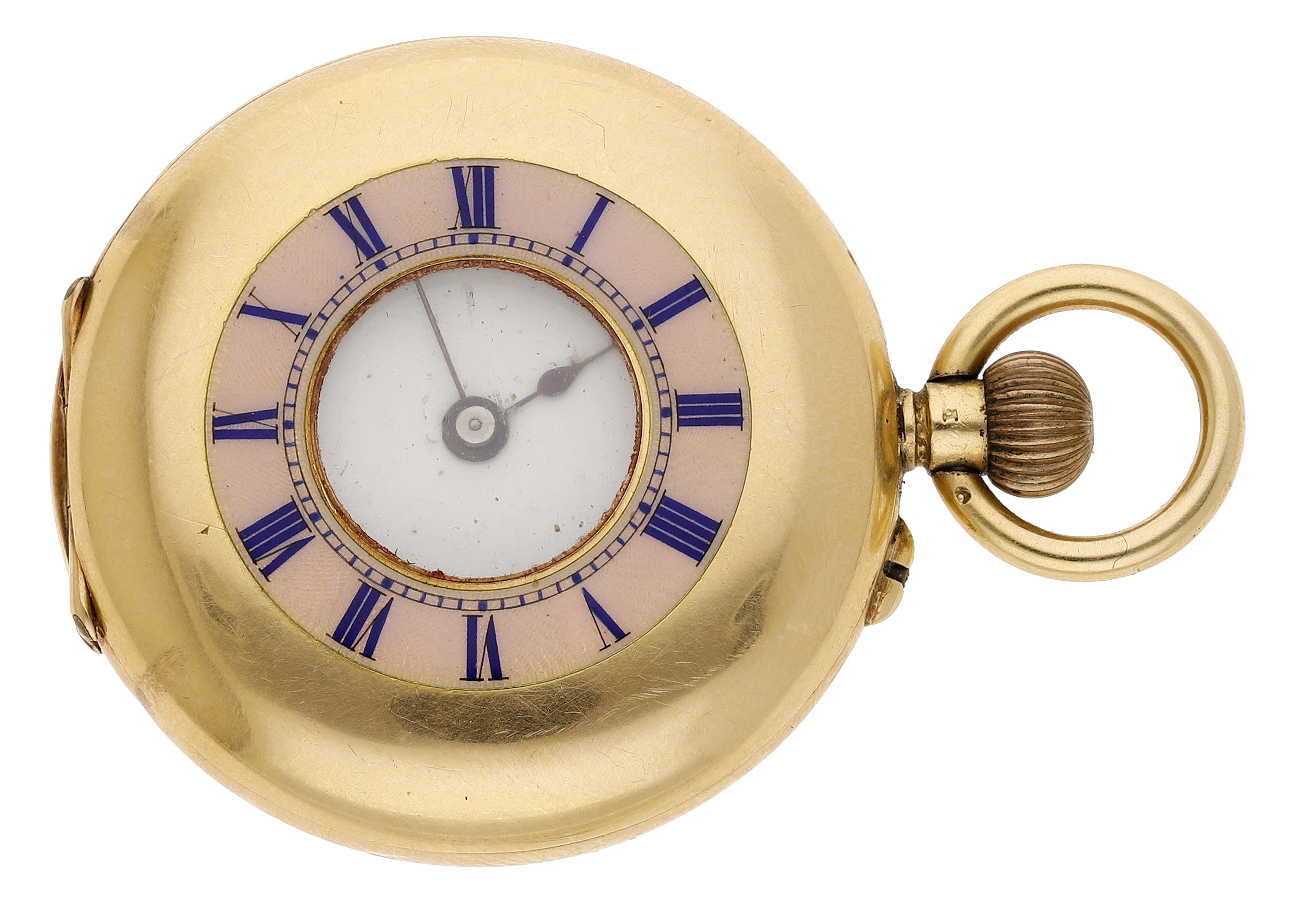 Swiss. A gold and enamel half-hunting cased keyless watch, circa 1900.