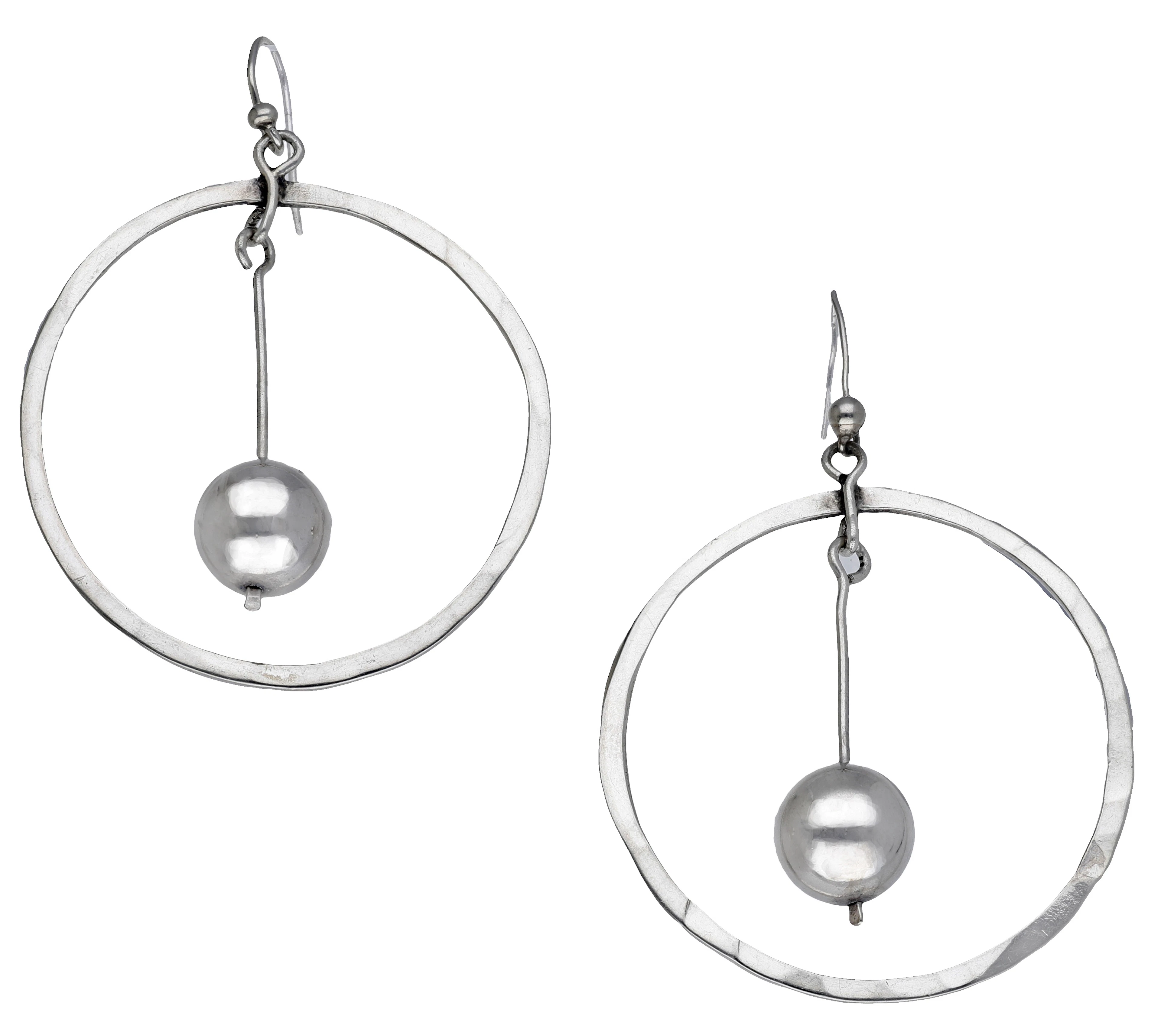 A pair of silver hoop earrings by Barbara Cartlidge, the open hoops