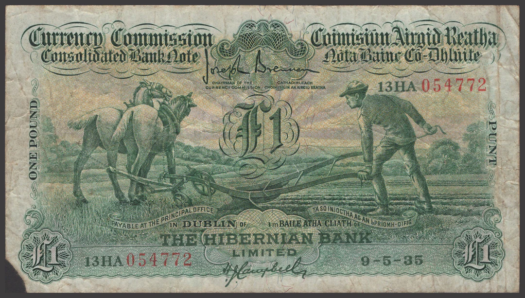 Currency Commission, Hibernian Bank, £1, 9 May 1935, serial number