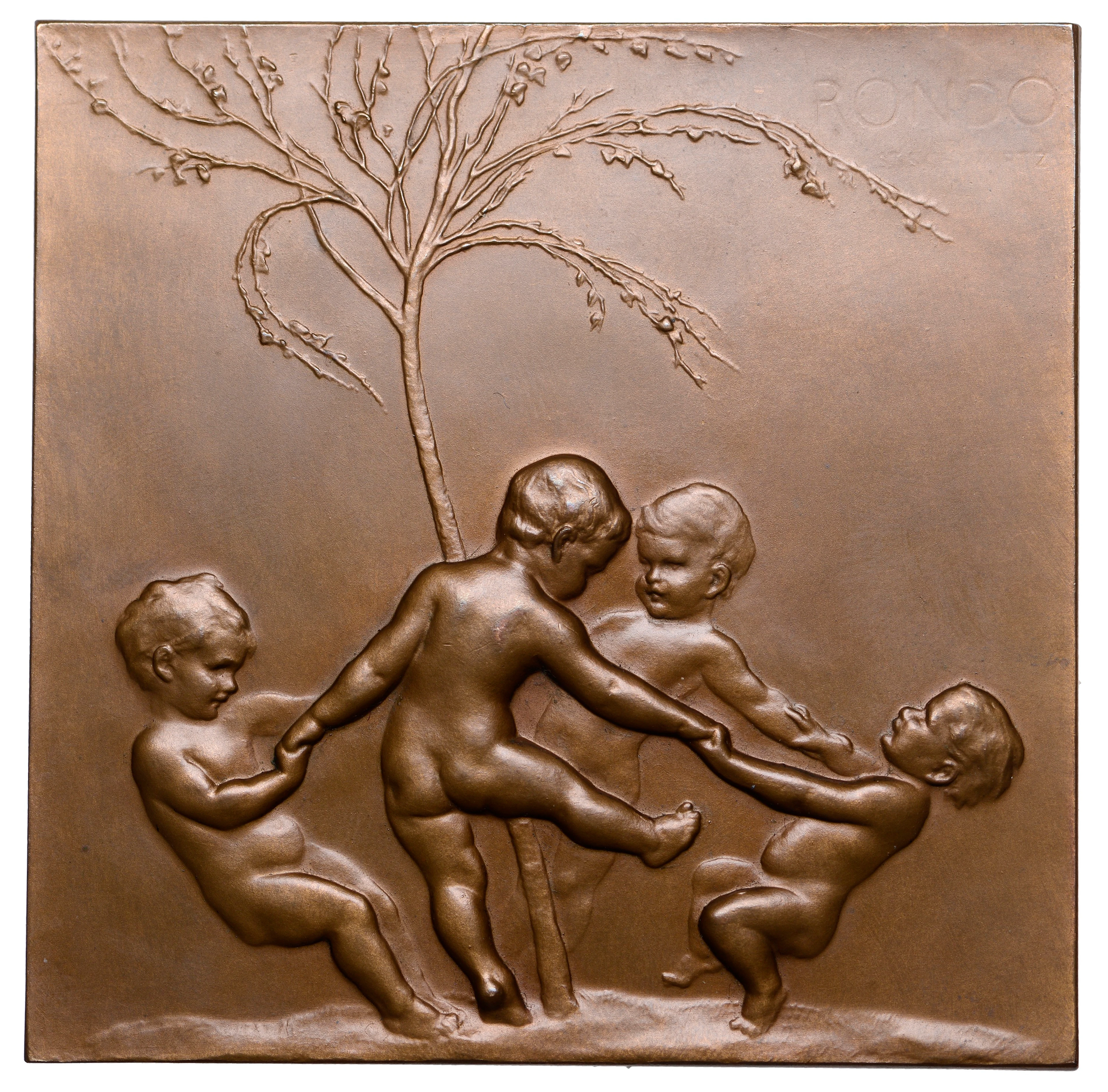 AUSTRIA, Rondo, 1907, an Art Nouveau uniface square bronze plaque