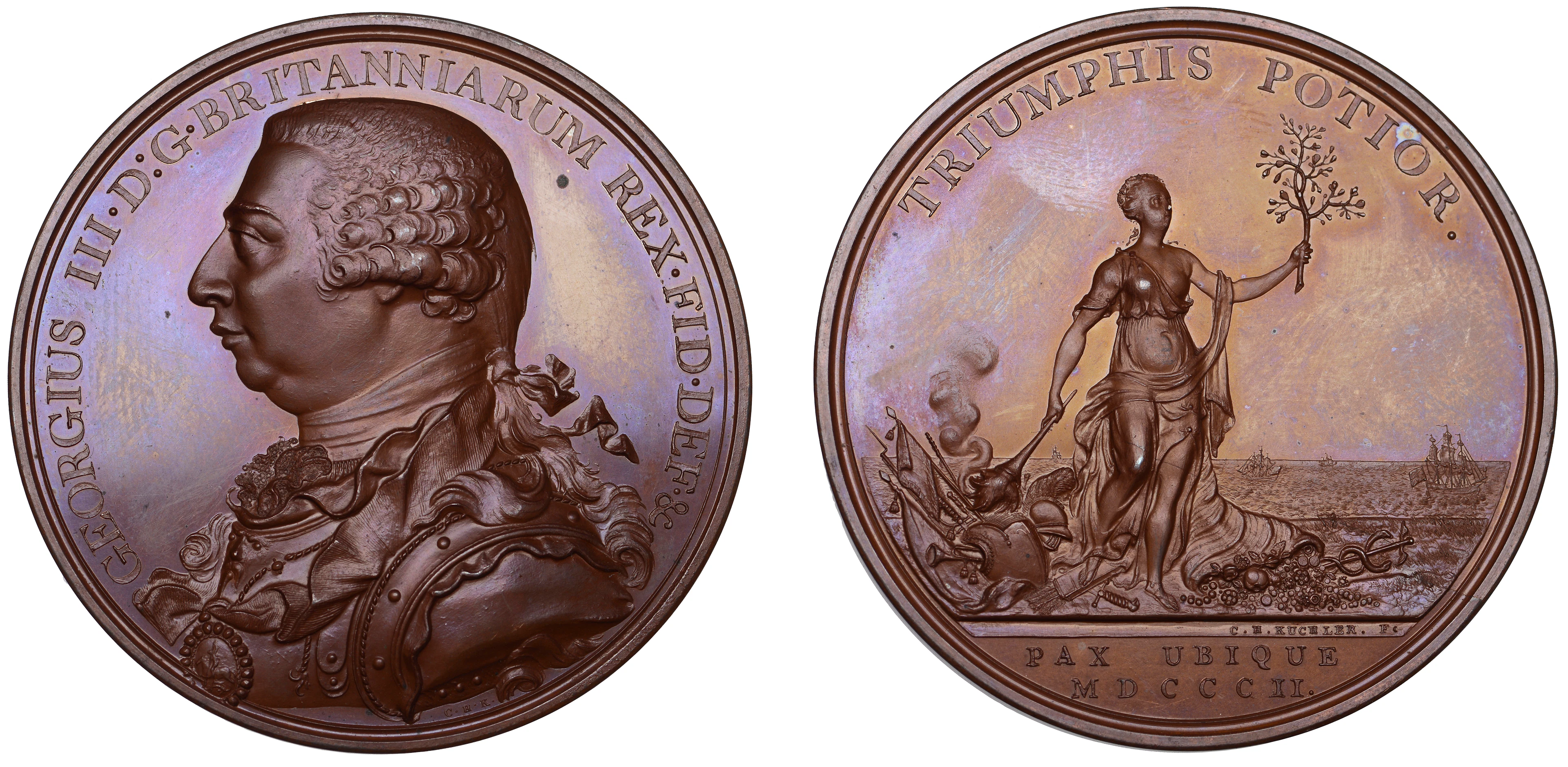 Peace of Amiens, 1802, a copper medal by C.H. Küchler, armoured bust