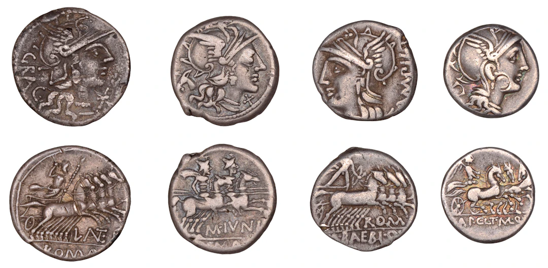 Republican Issues, M. Junius Silanus, Denarius, c. 145, helmeted head