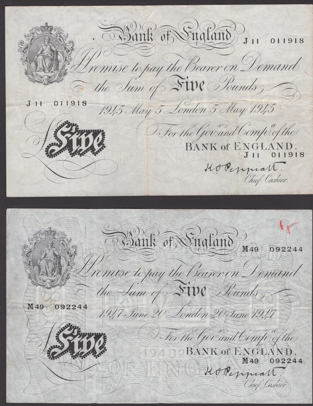 A Mixed Group of Bank of England and Irish Notes, comprising Peppiatt
