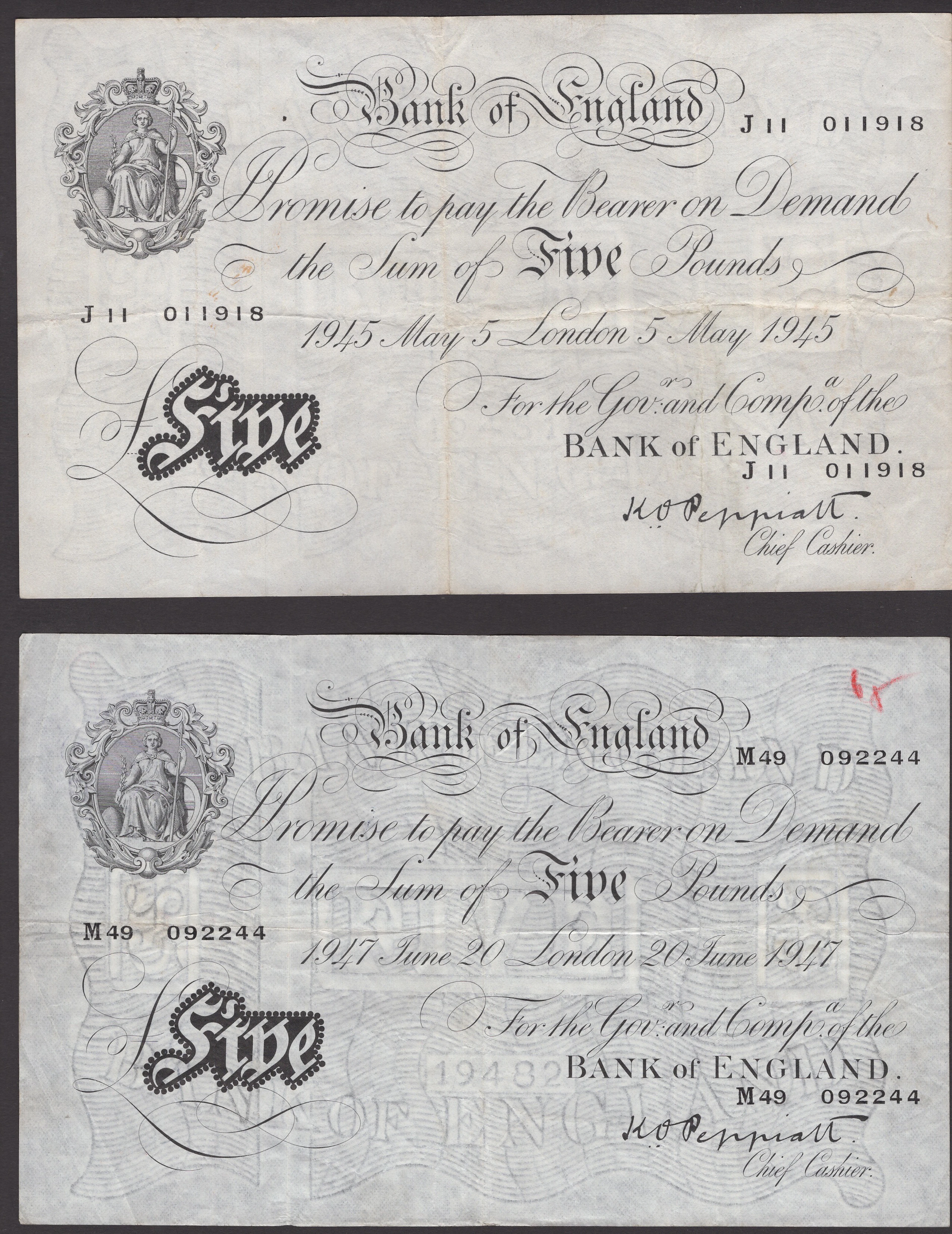 A Mixed Group of Bank of England and Irish Notes, comprising Peppiatt