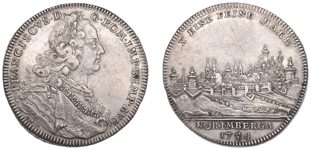 Germany, Nuremberg, Franz I, Thaler, 1754, City View, Nuremberg (Dav.