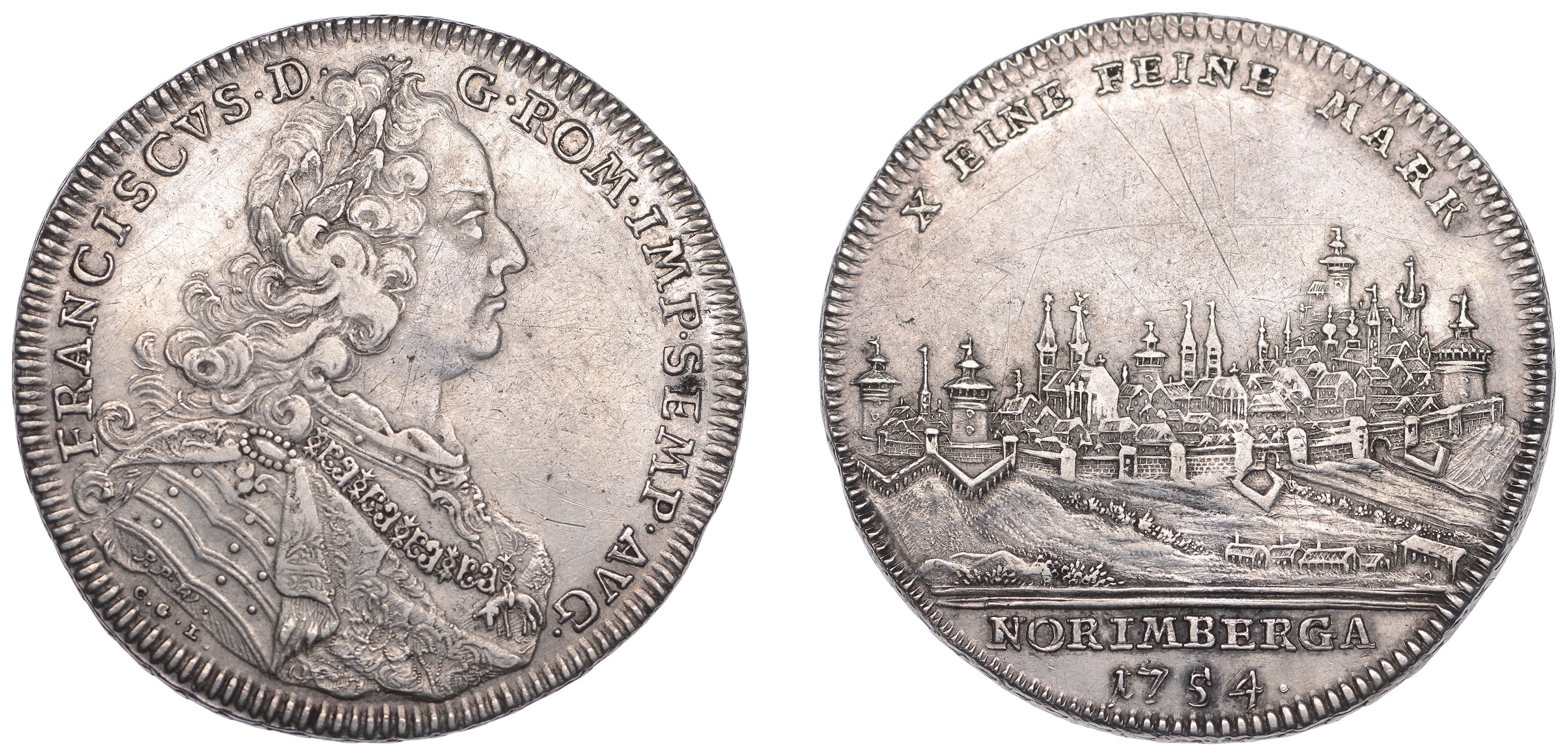 Germany, Nuremberg, Franz I, Thaler, 1754, City View, Nuremberg (Dav.