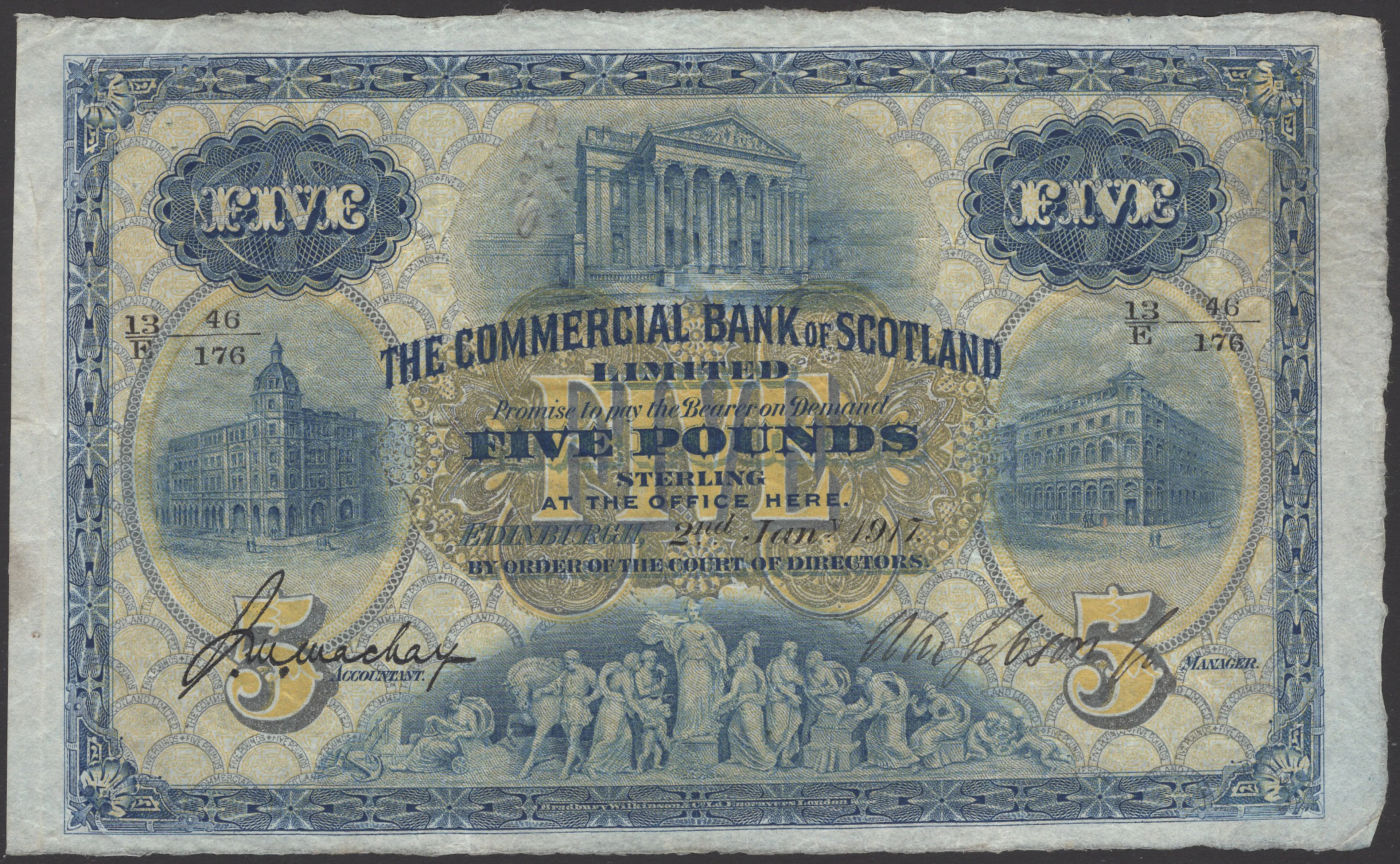 Commercial Bank of Scotland Limited, £5, 2 January 1917, serial number