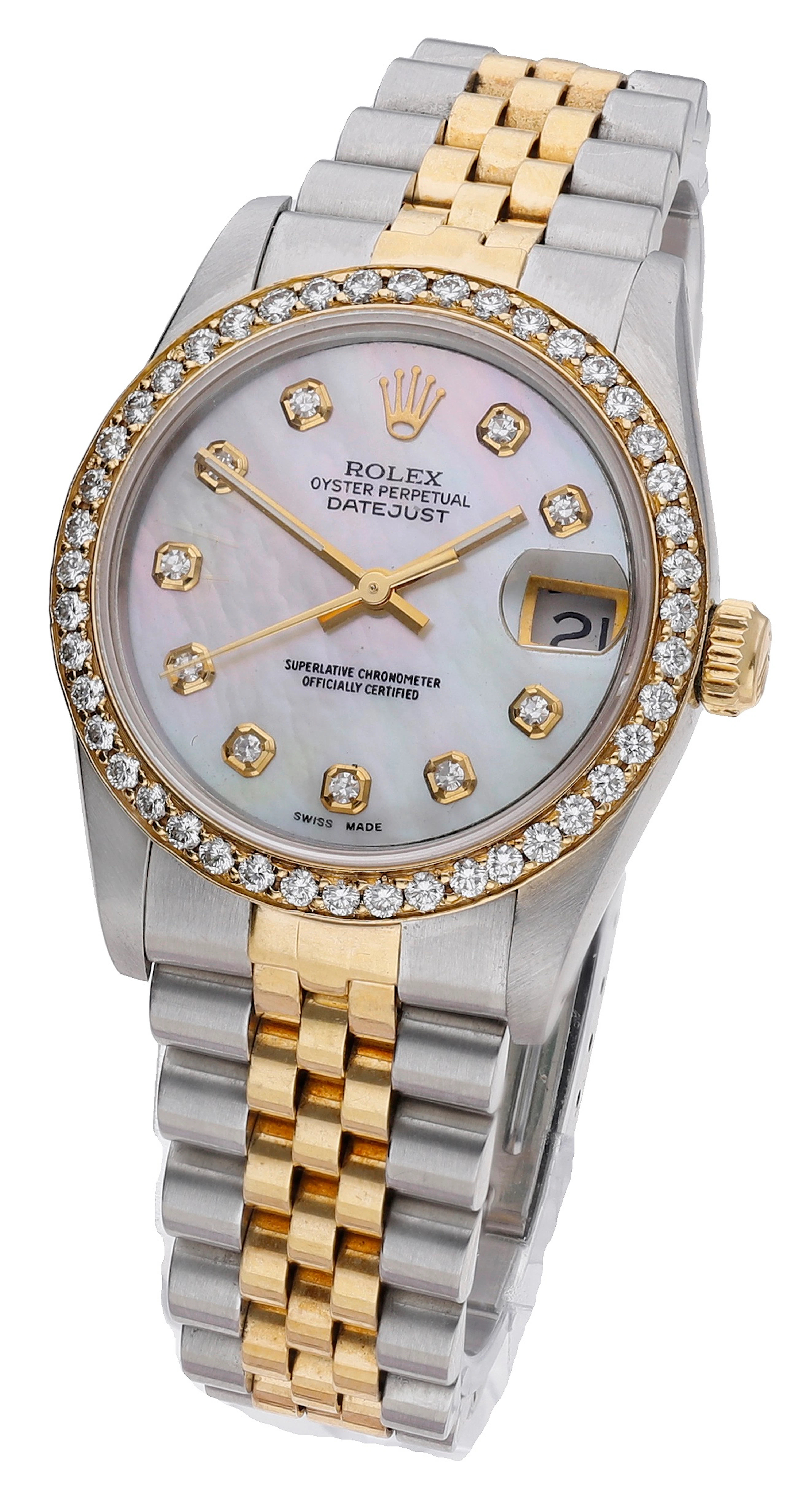 Rolex. A lady’s stainless steel, gold and diamond-set automatic wristwatch