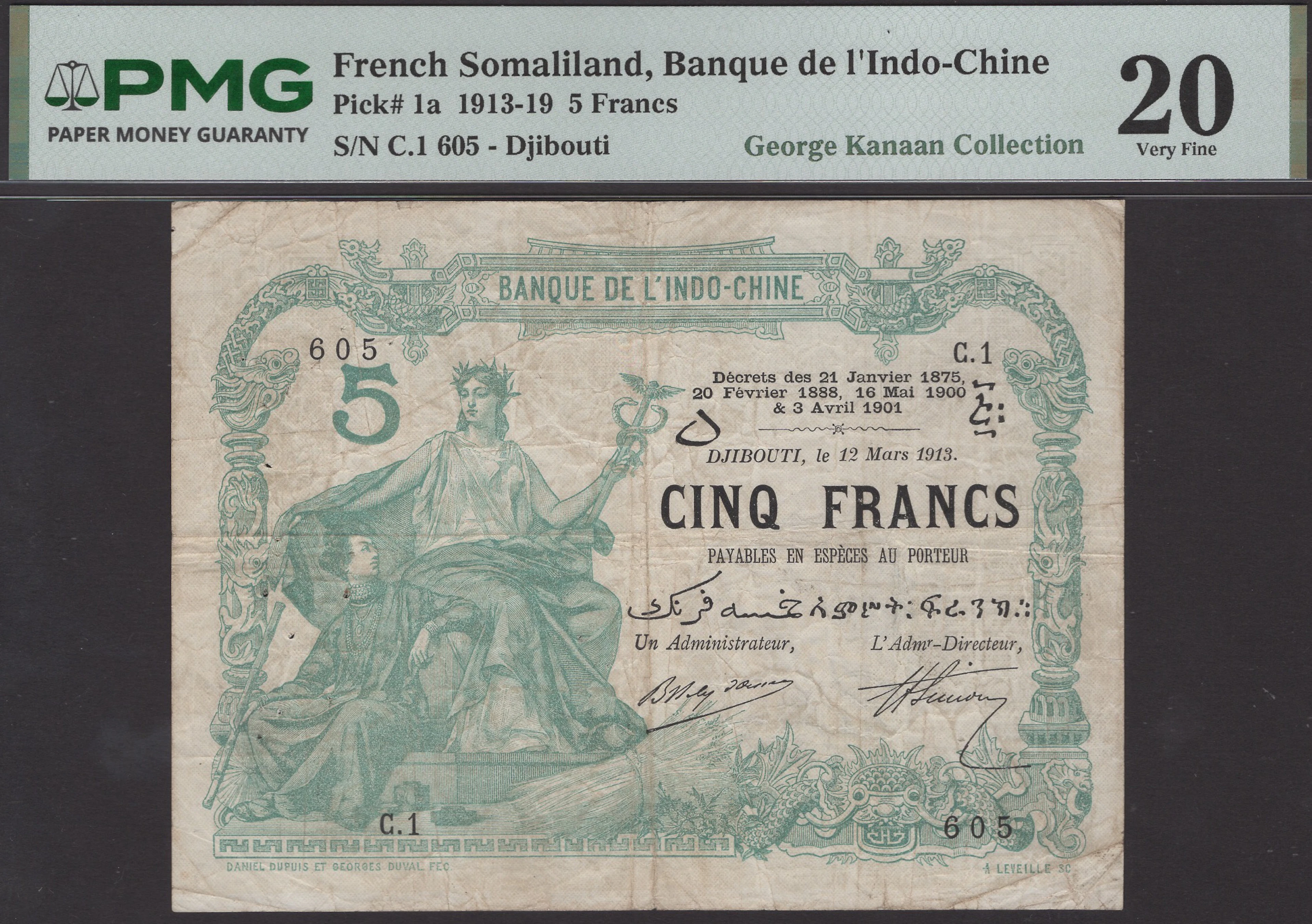 Banque de l’Indo-Chine, French Somaliland, 5 Francs, 12 March 1913