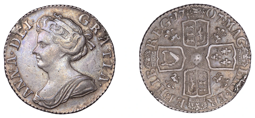 Anne (1702-1714), Sixpence, 1707, plumes (ESC 1455; S 3623). Toned
