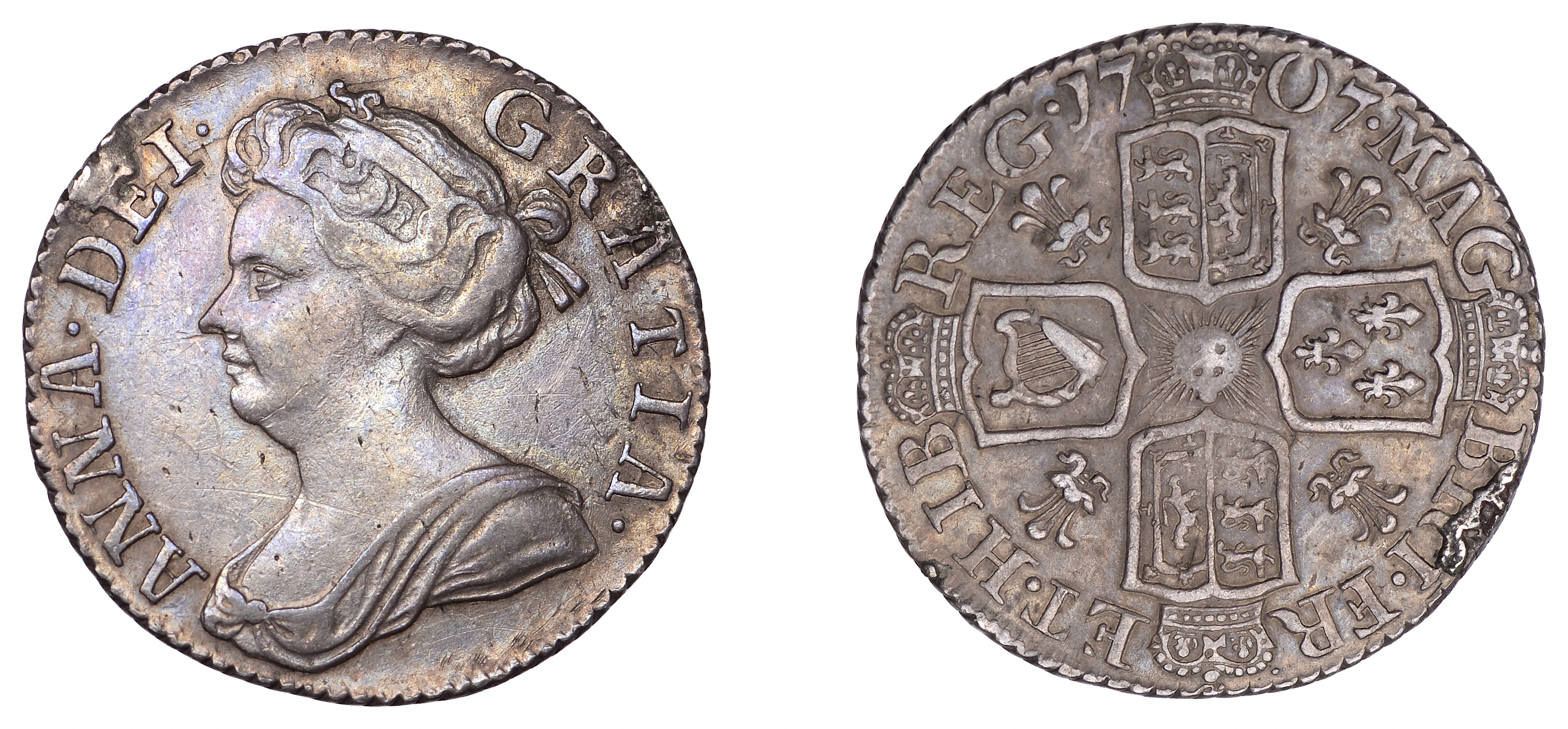 Anne (1702-1714), Sixpence, 1707, plumes (ESC 1455; S 3623). Toned
