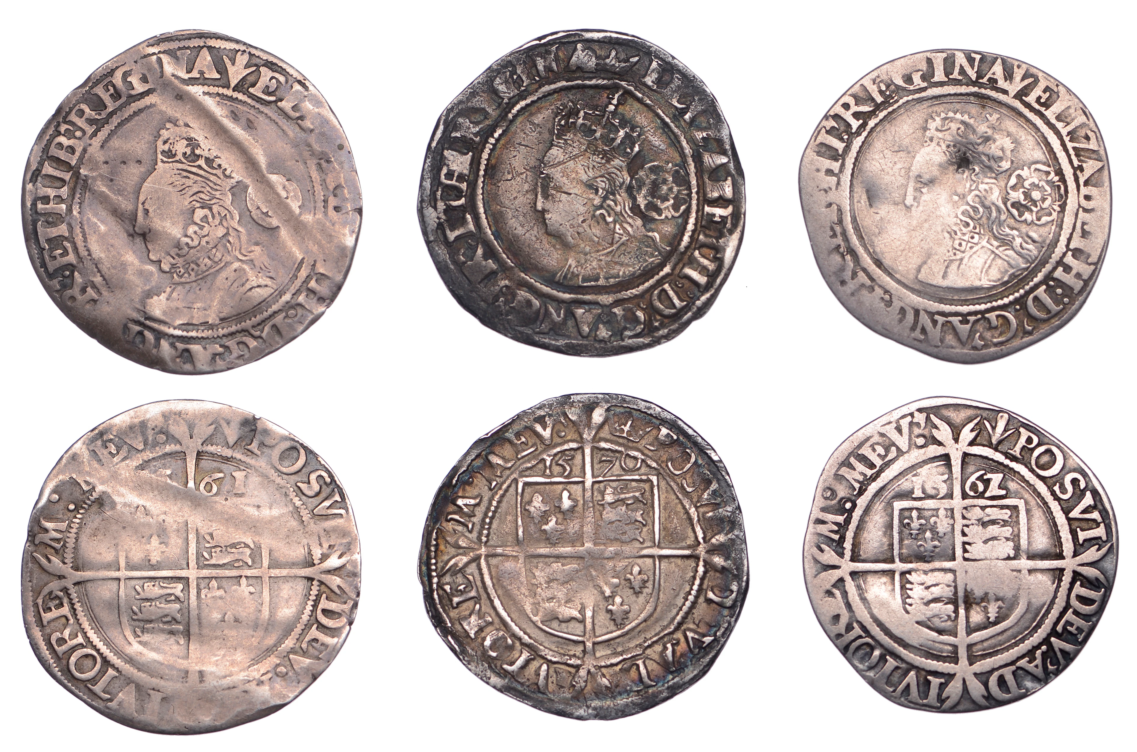 Elizabeth I, Third issue, Sixpence, 1570, mm. coronet, both bust 4B