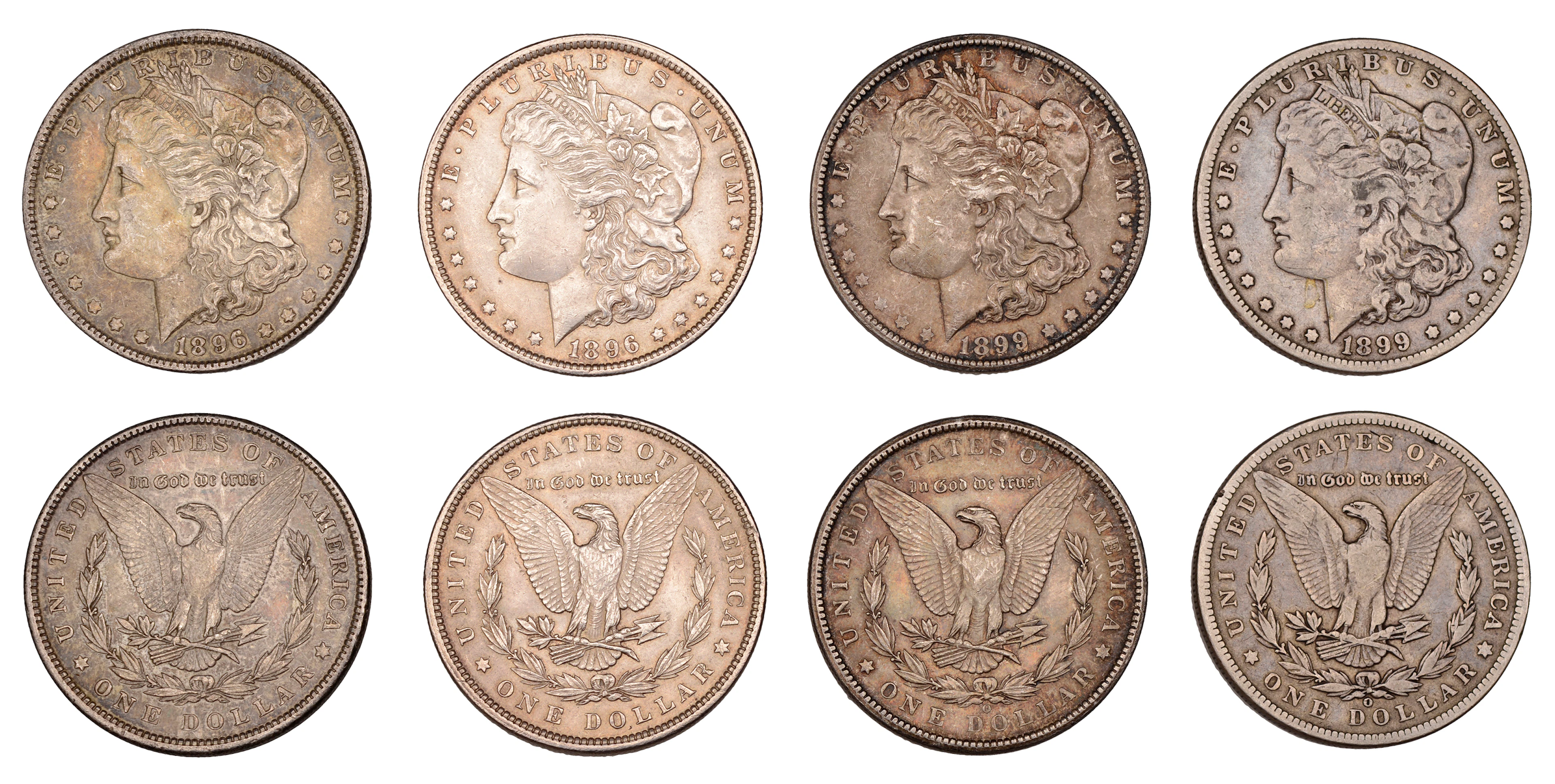 United States of America, Dollars (4), 1896 (2), 1899o (2) (KM 110)